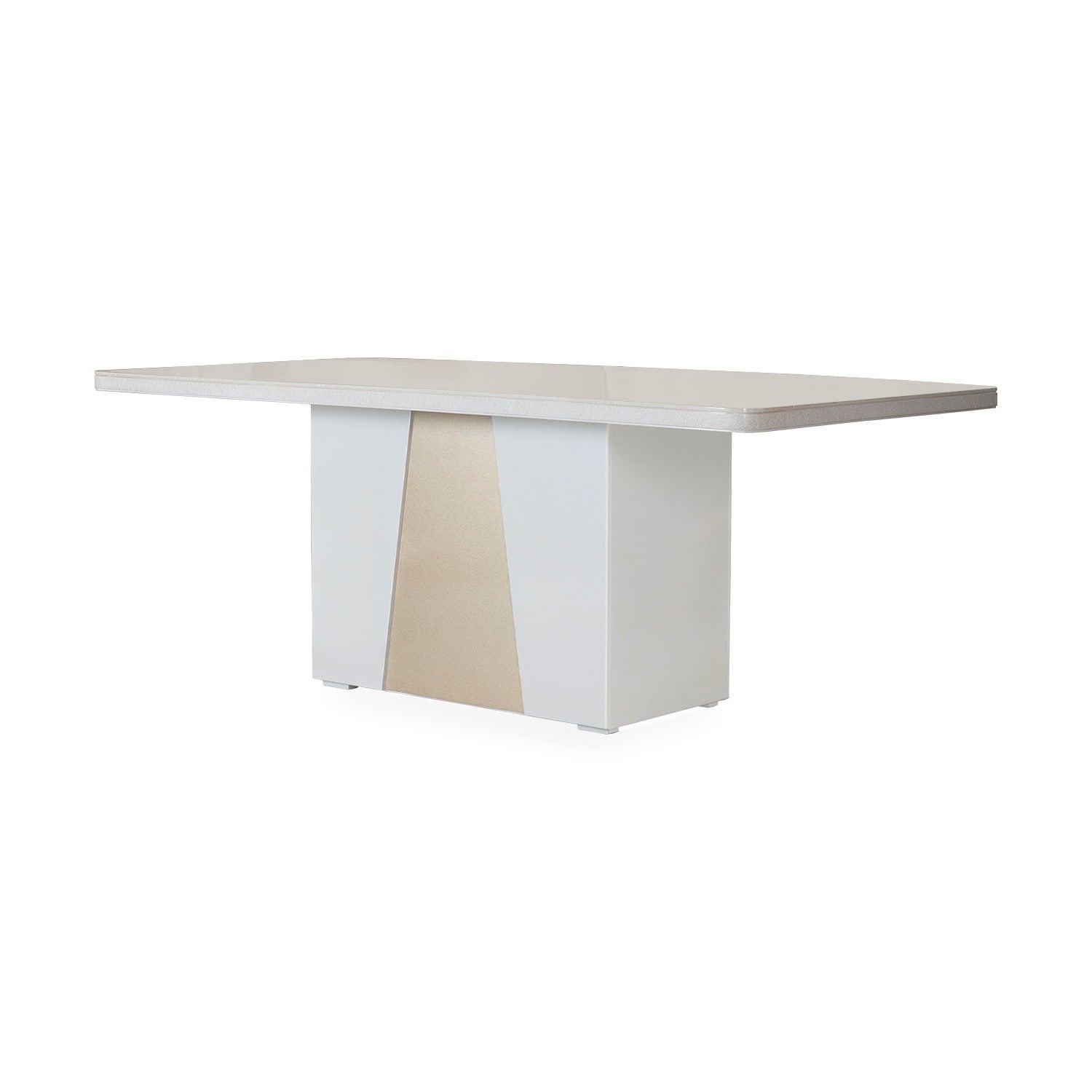 Mesa Comedor 8 Puestos Roma Blanco Perla, Champaña Marmolizado