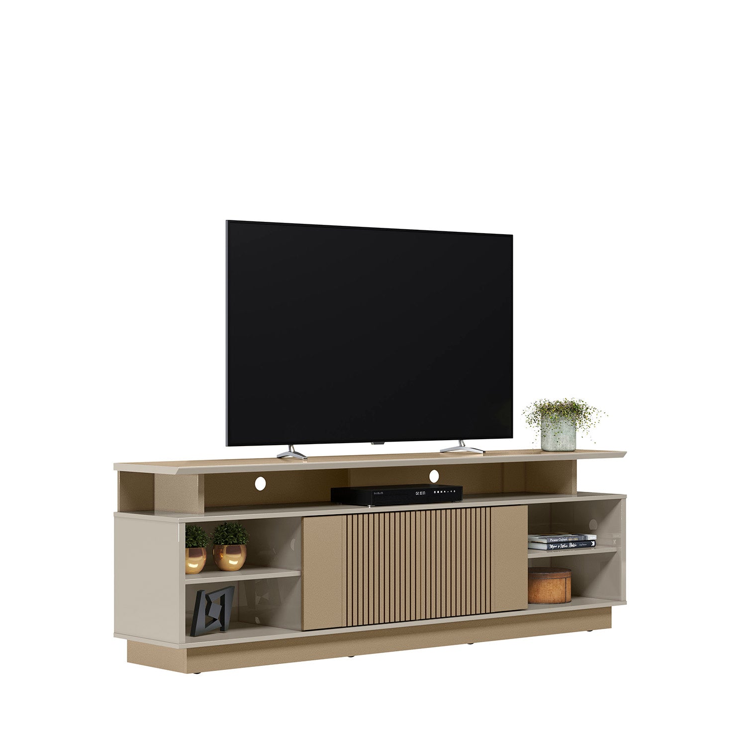 Mesa De Tv Moscu Dorado, Off White 200X66X38*