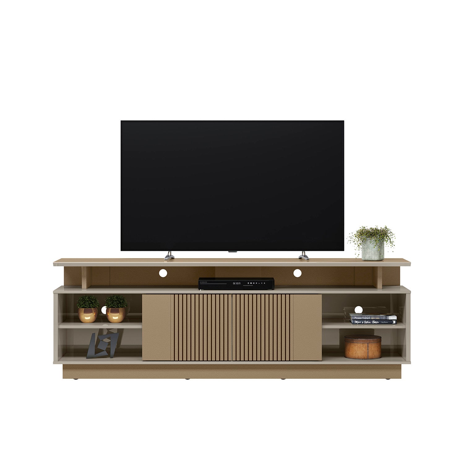 Mesa De Tv Moscu Dorado, Off White 200X66X38*