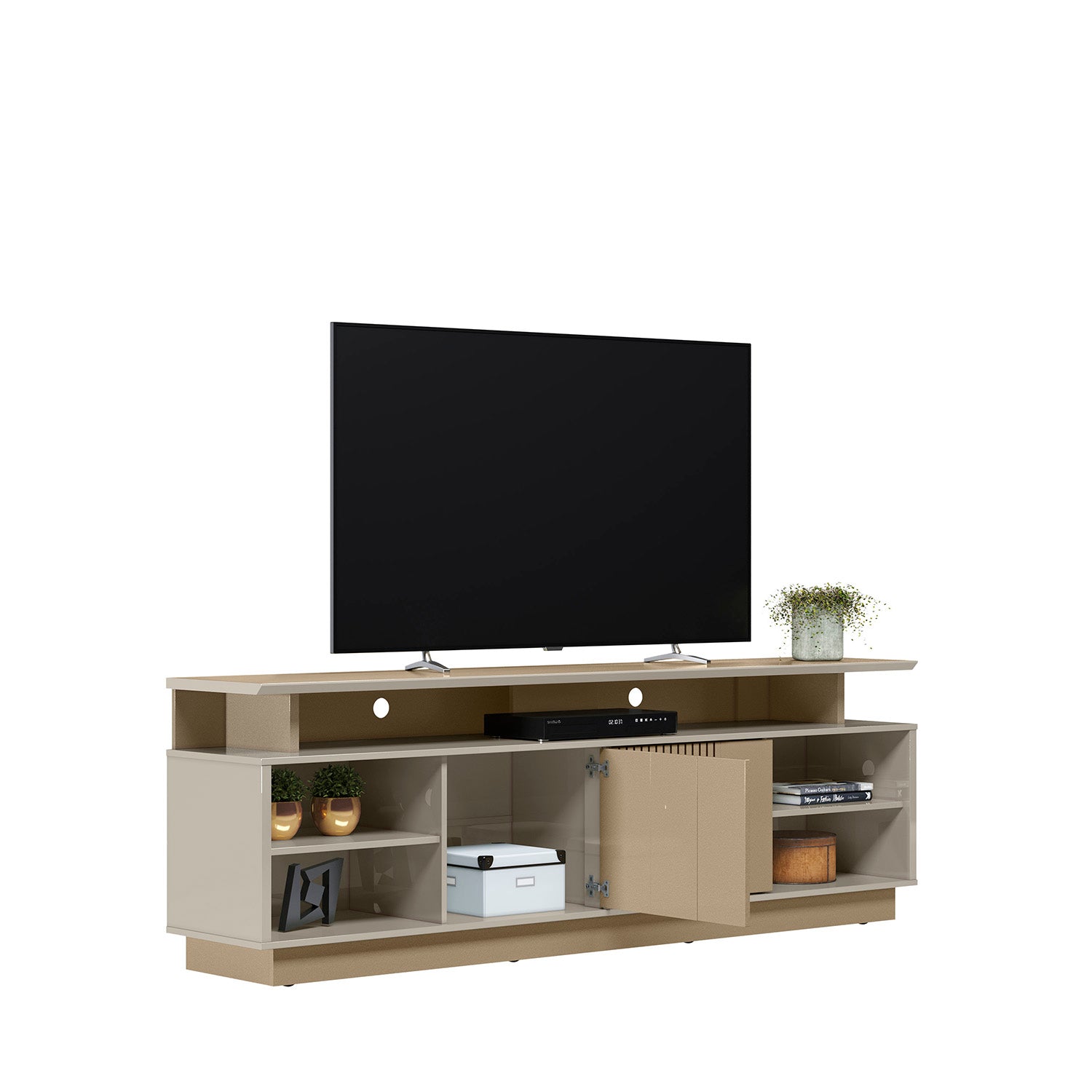 Mesa De Tv Moscu Dorado, Off White 200X66X38*