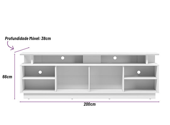Mesa De Tv Moscu Dorado, Off White 200X66X38*