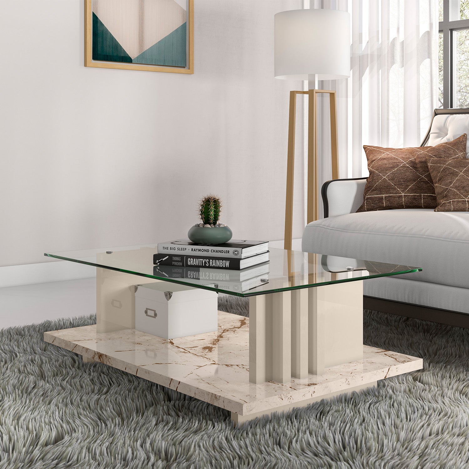 Mesa Centro Luka Off White, Marmol