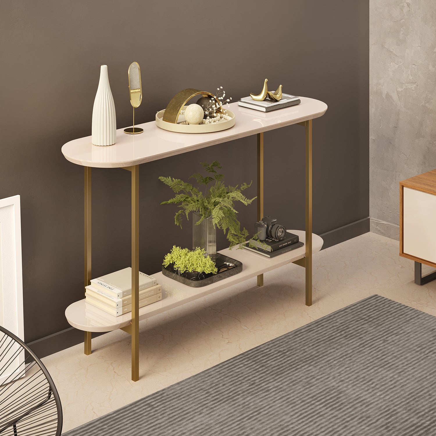 Consola Charlot Off White, Dorado