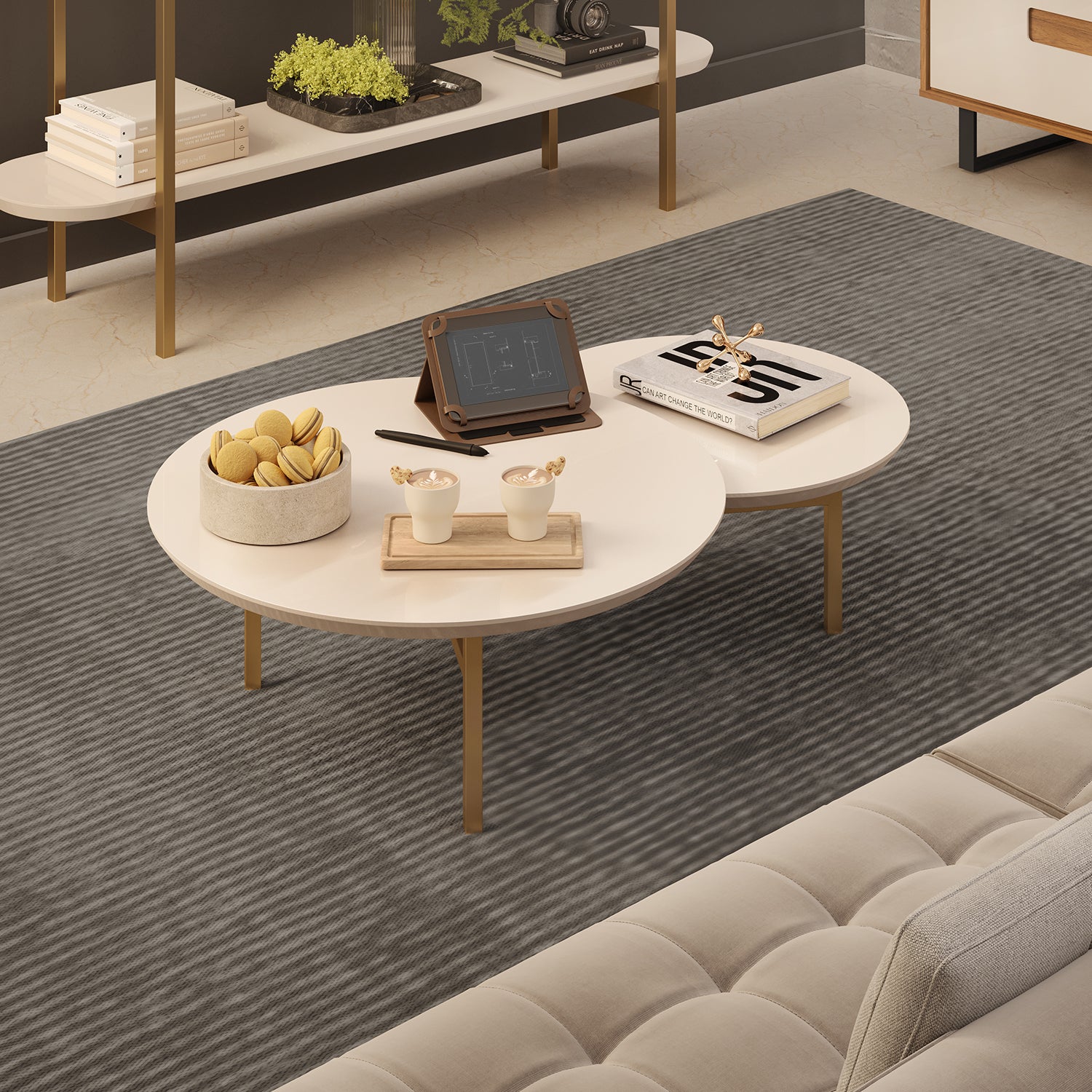 Mesa De Centro Charlot Off White, Dorado