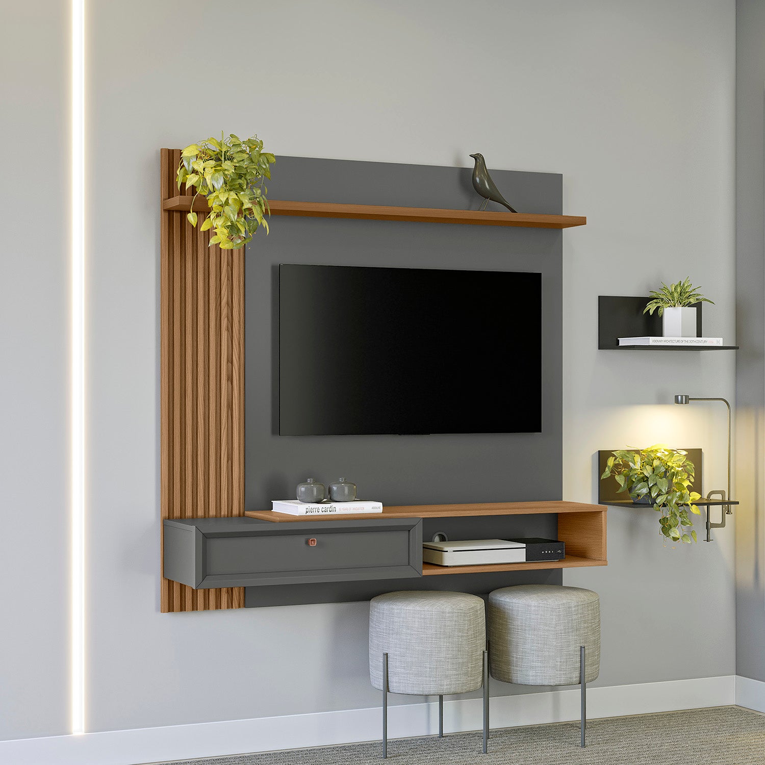 Panel Tv Pier Almendra, Plomo 133X132X31
