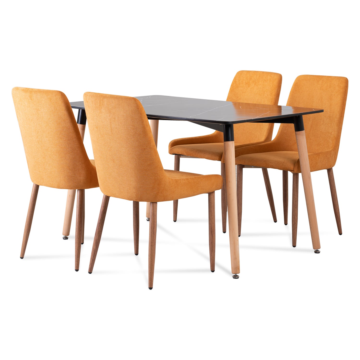 Comedor 4 Puestos Oliver Natural, Negro Marmolizado