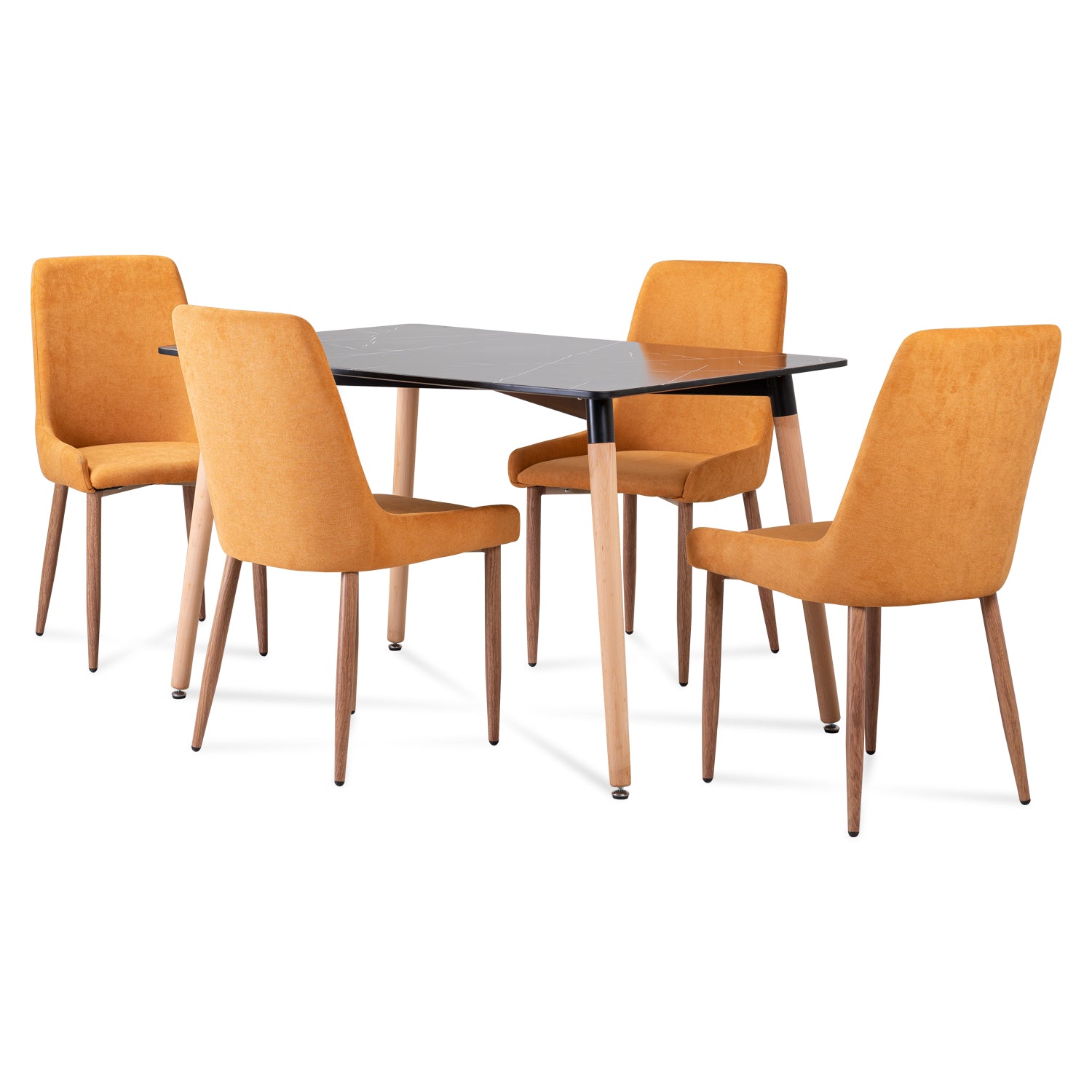 Comedor 4 Puestos Oliver Natural, Negro Marmolizado