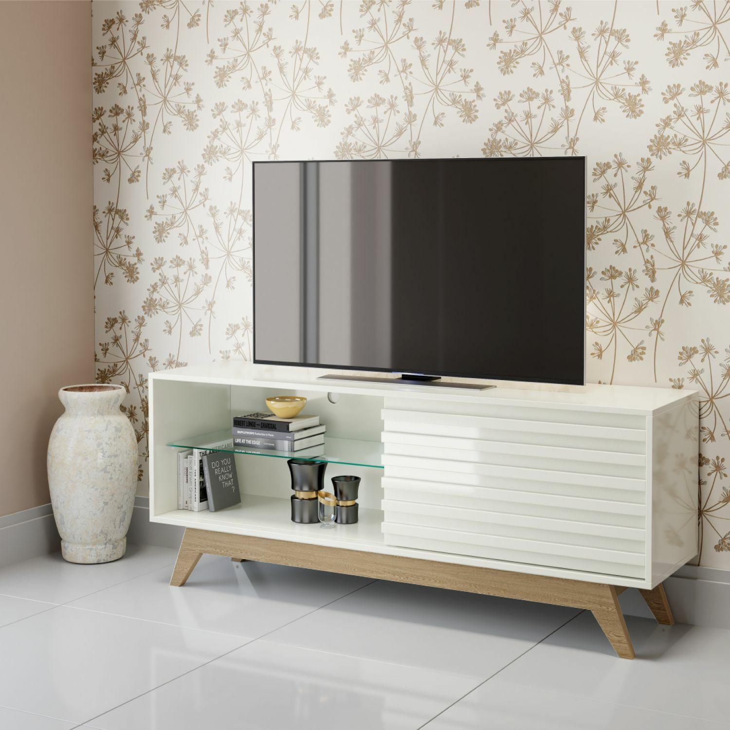 Mesa De Tv Deck Off White, Natural 140X57