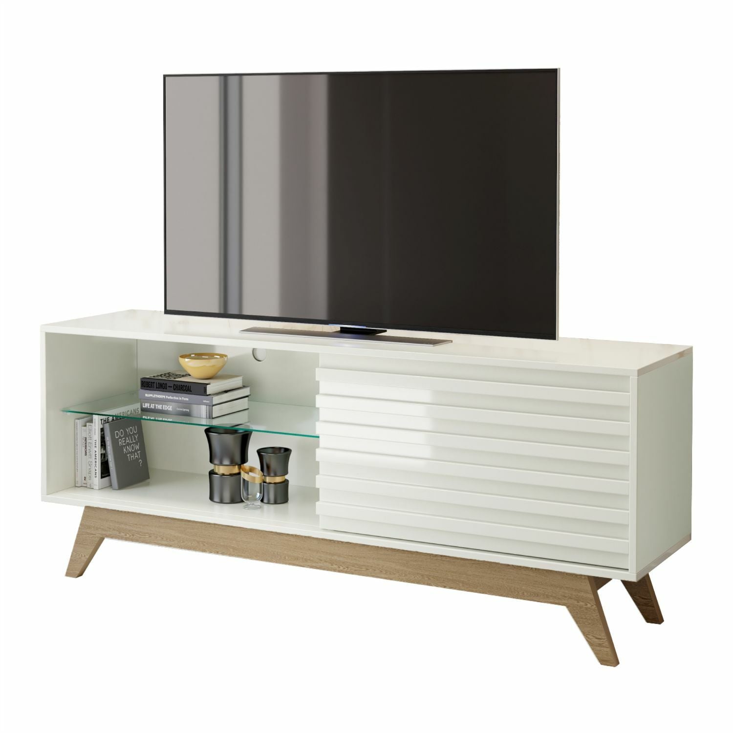 Mesa De Tv Deck Off White, Natural 140X57