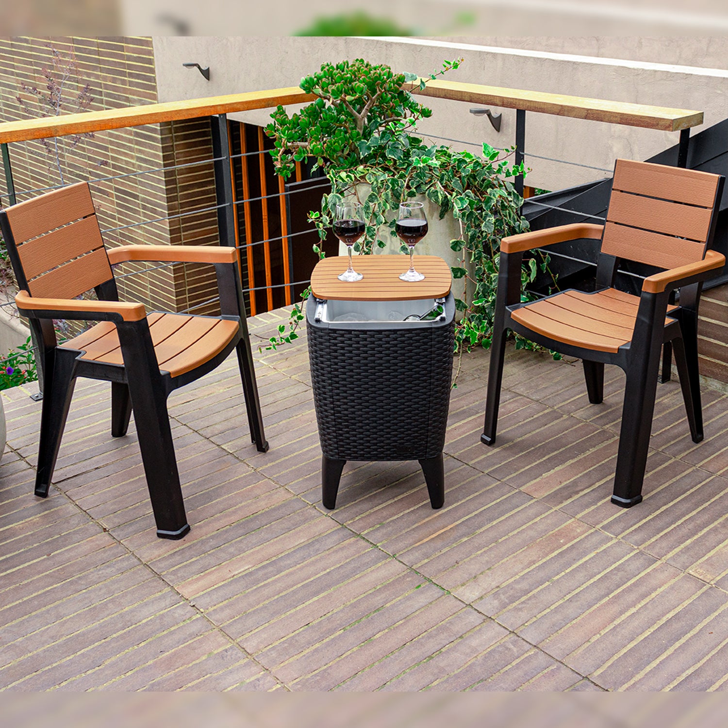 Juego Set X3 Exterior Madeira Tabaco