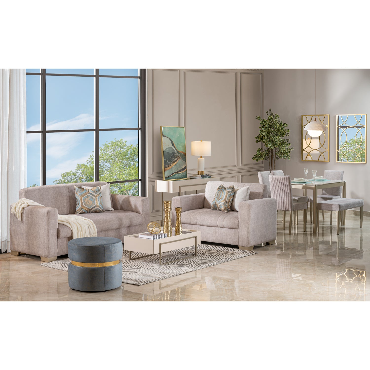 Sofa 3 Puestos Adam Velvet Atlas Almond, Champaña