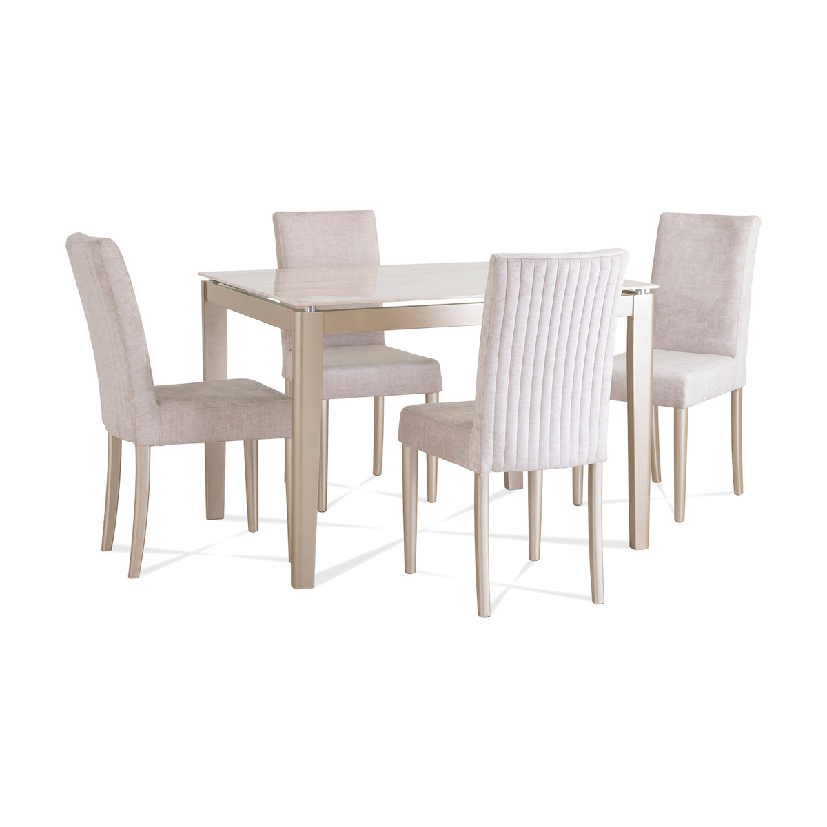 Comedor 4 Puestos Adam Velvet Azafran Crudo, Champaña 4 Sillas