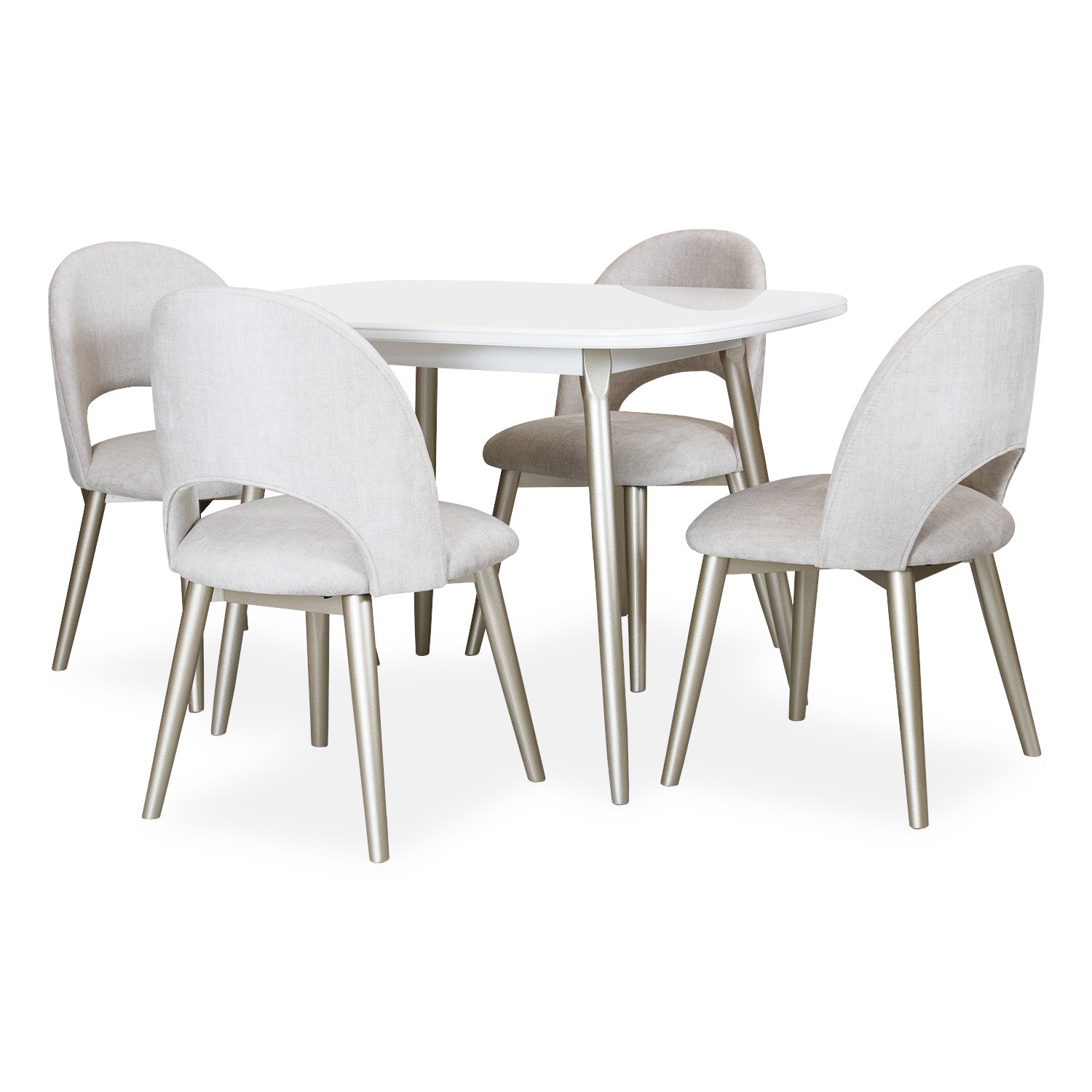 Comedor 4 Puestos Alina Velvet Almond Blanco Perla, Champaña