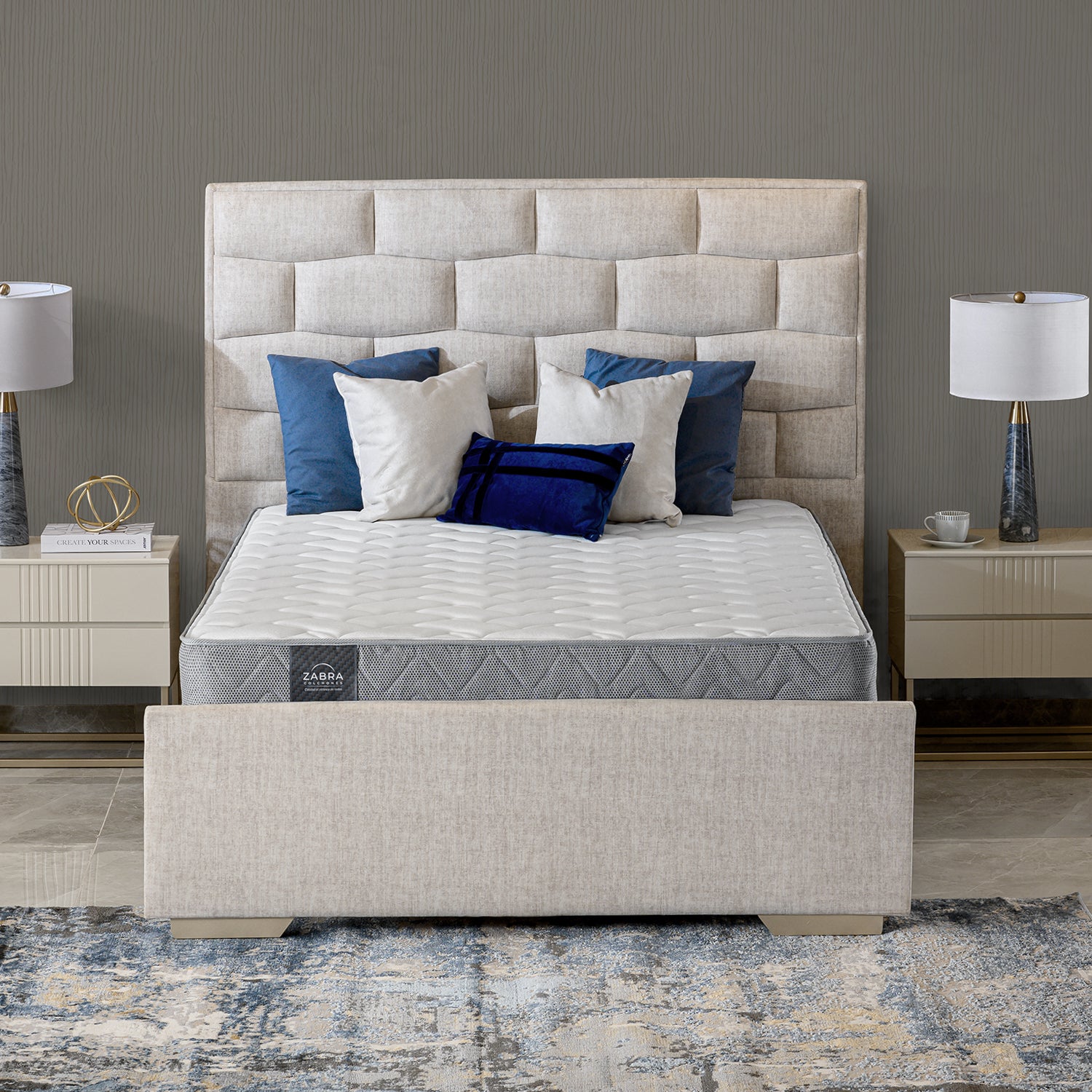 Cama Doble Ruby Velvet Marmol,Champaña
