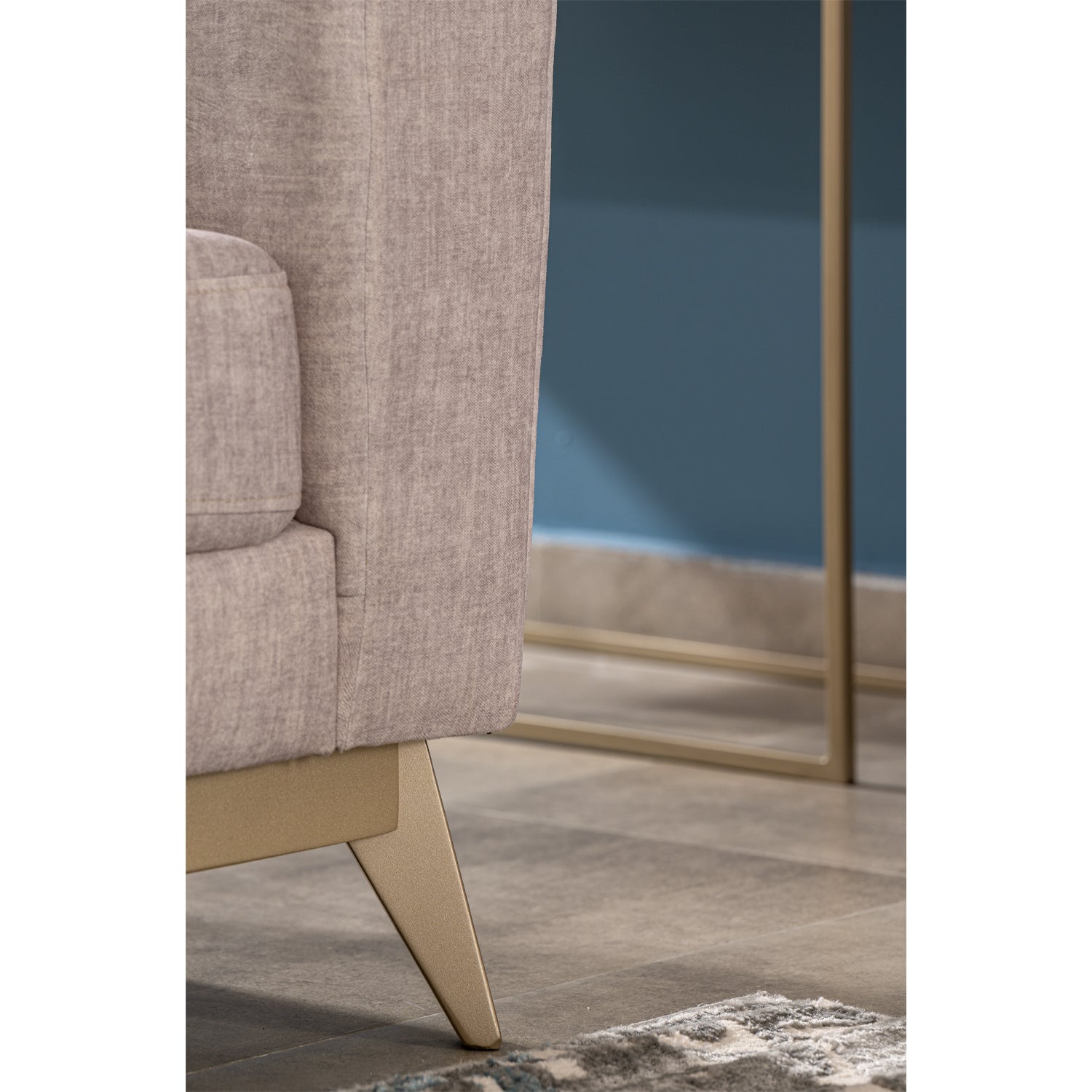Sofá 3 Puestos Line Velvet Azafran Crudo, Champana 180 Cm