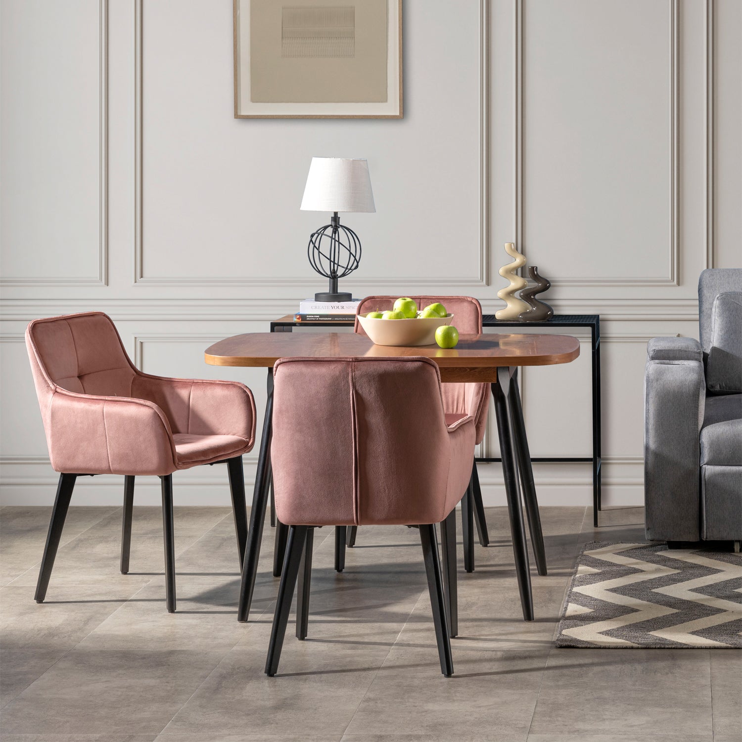 Mesa Comedor 4 Puestos Alina Natural, Negro