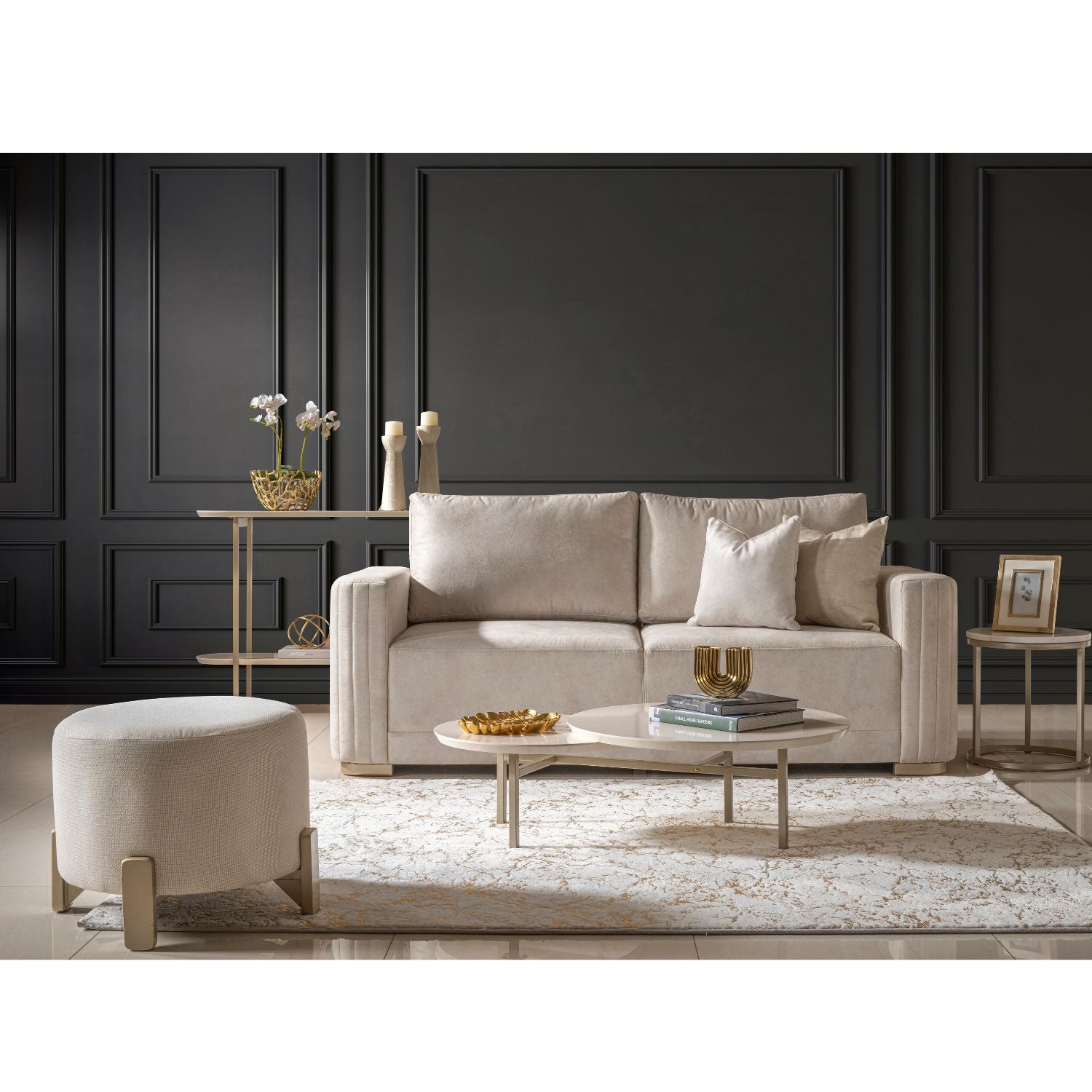 Sofá 2 Puestos Victoria Velvet Luxury Sand, Champaña