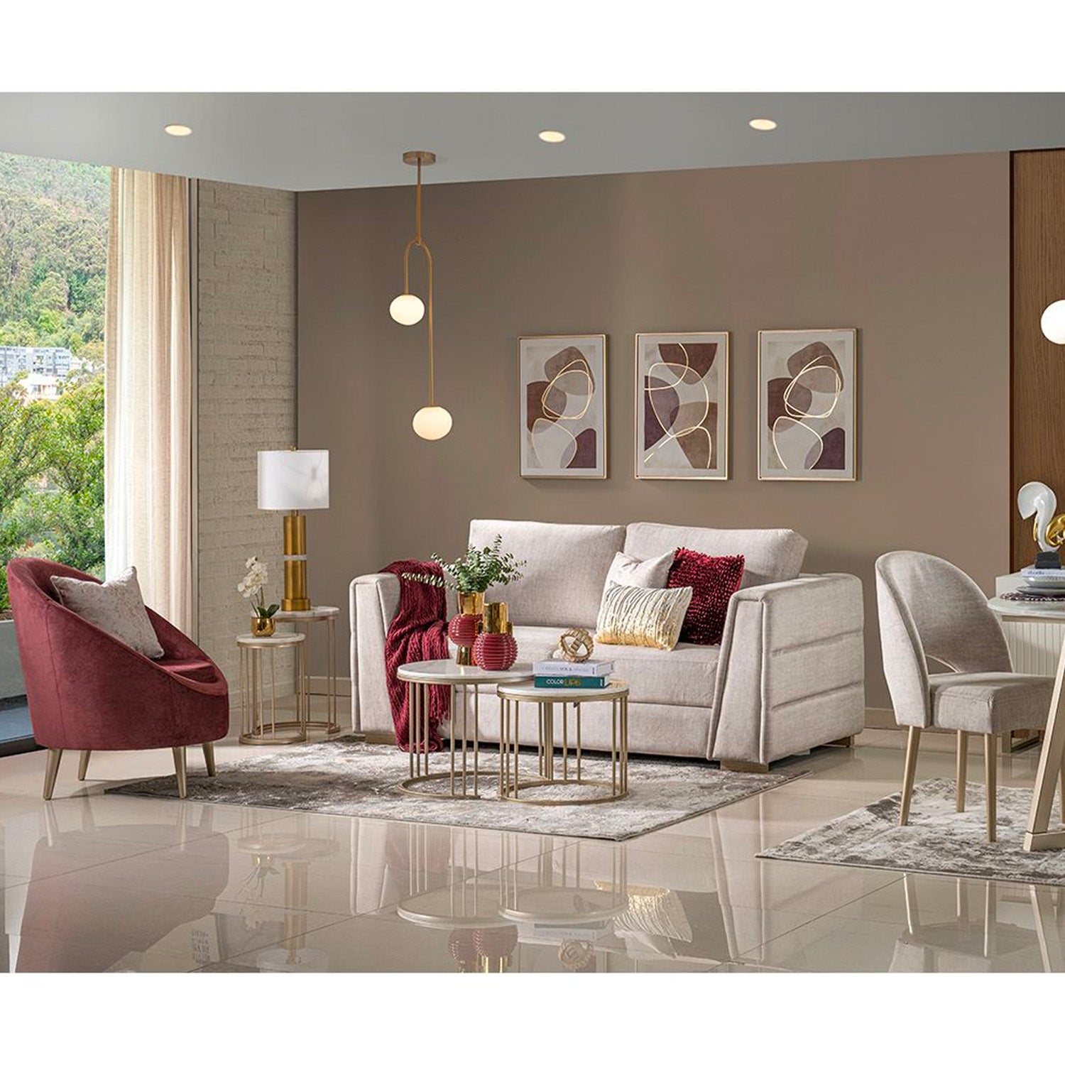 Sofá 2 Puestos Regency Velvet Marmol, Champaña