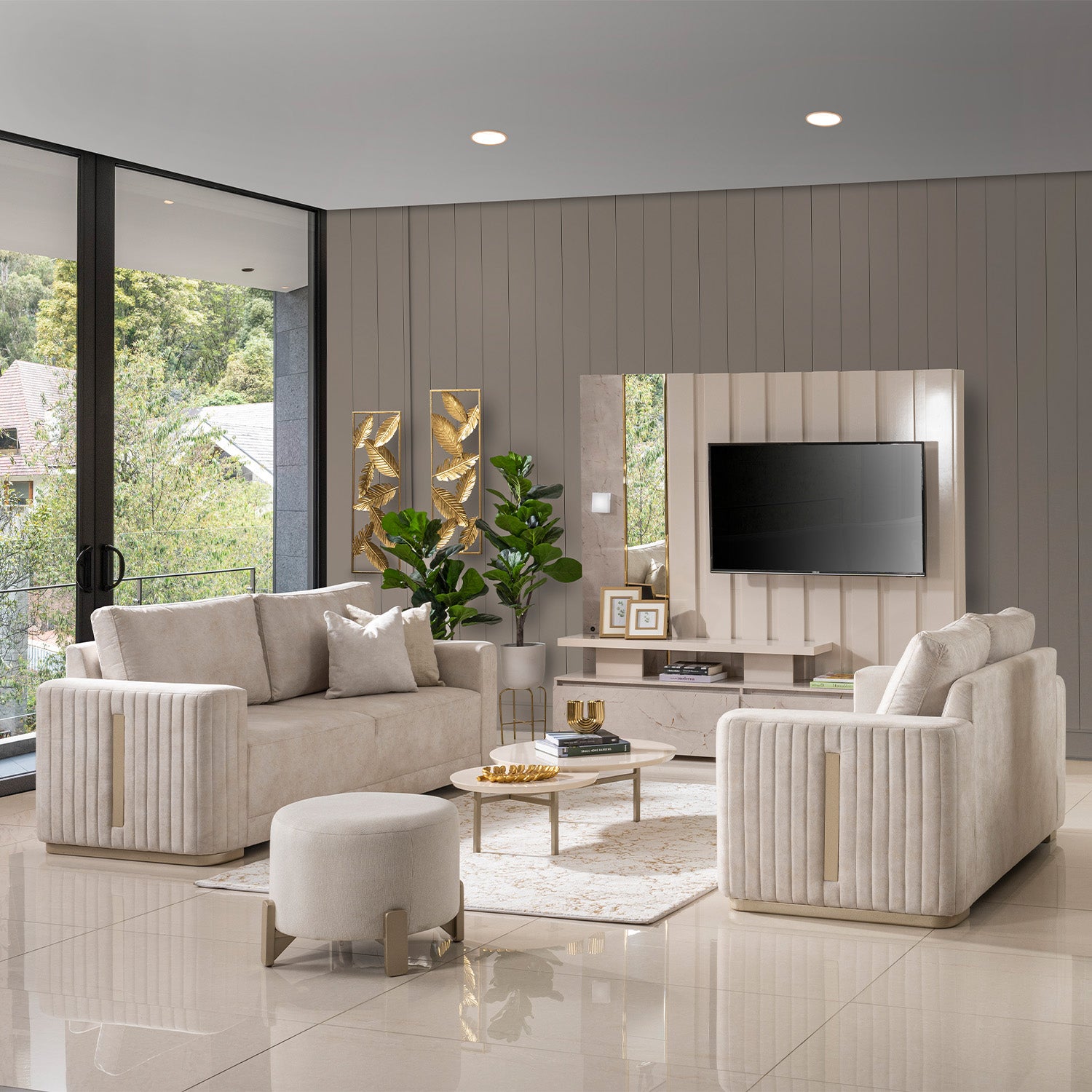 Sofá 2 Puestos Victoria Velvet Luxury Sand, Champaña
