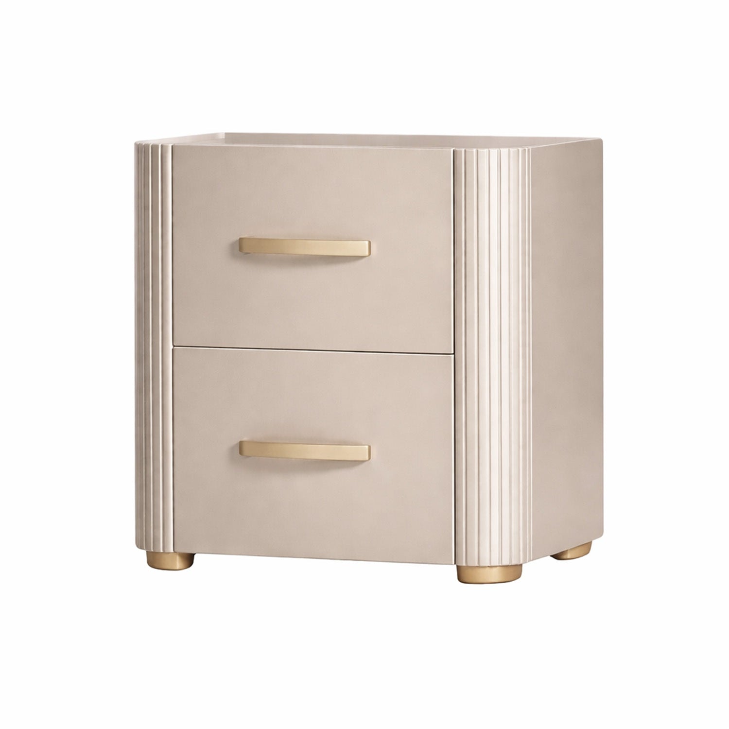 Combo Cama Queen Sabina Off White, Champaña + Colchon Silenzio Pillow Top + 2 Nocheros