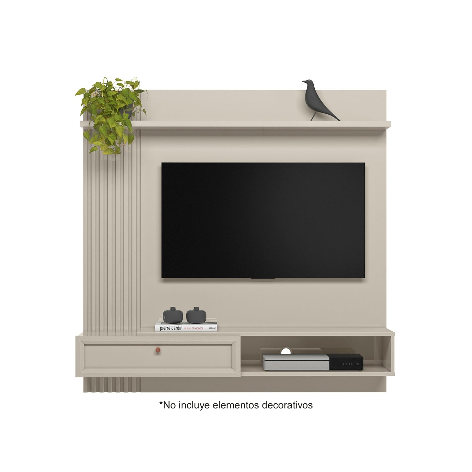 Combo Panel De Tv Pier 133X132X31 Off White + Silla Reclinable Daytona Kazan Plata