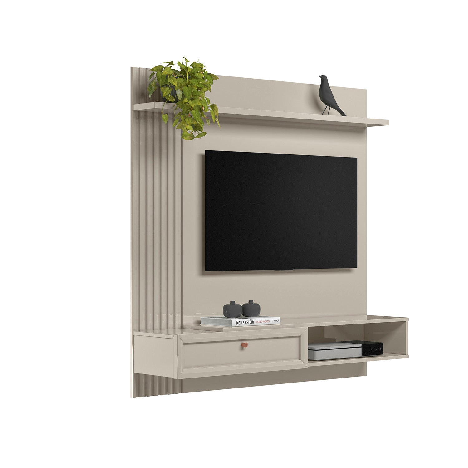 Combo Panel De Tv Pier 133X132X31 Off White + Silla Reclinable Daytona Kazan Plata