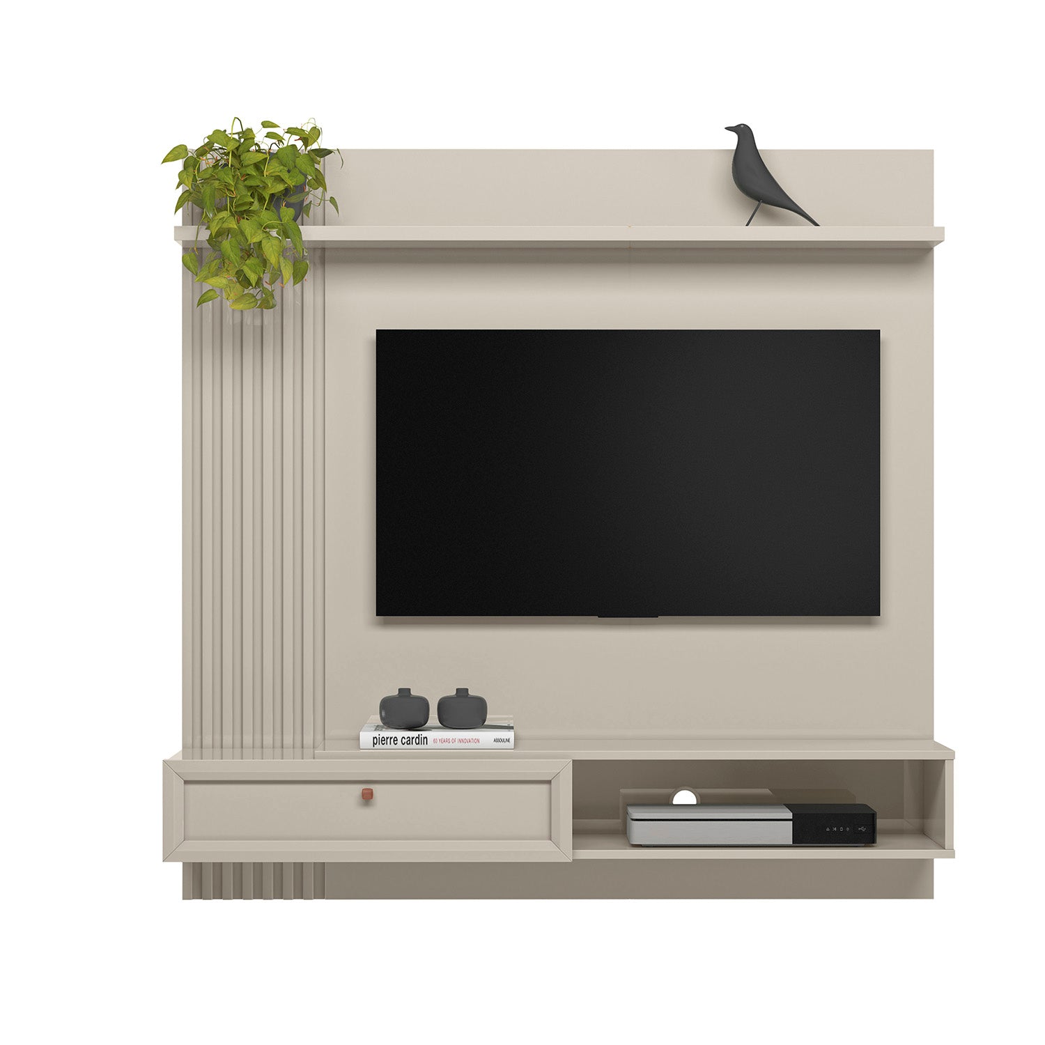 Combo Panel De Tv Pier 133X132X31 Off White + Silla Reclinable Daytona Kazan Plata