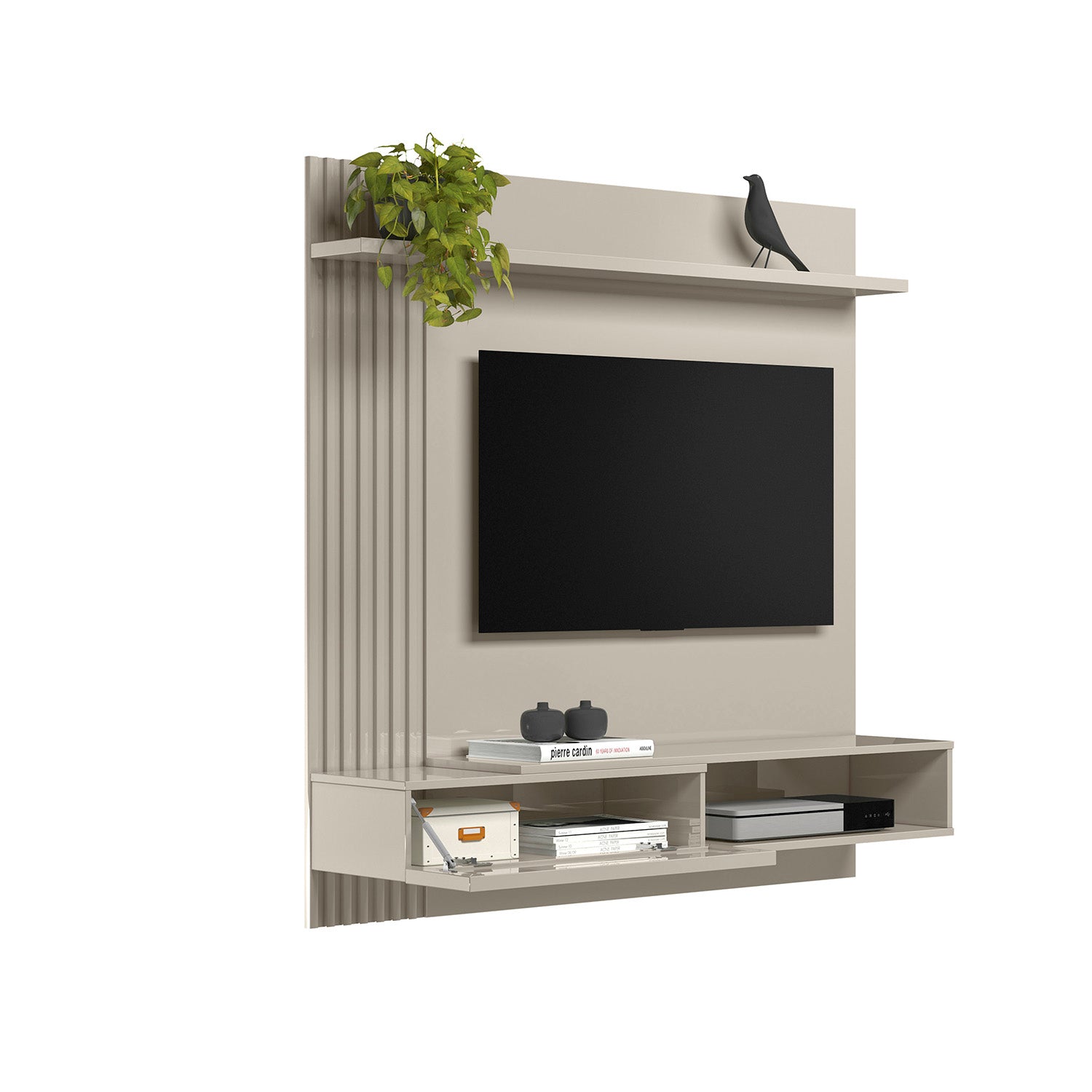 Combo Panel De Tv Pier 133X132X31 Off White + Silla Reclinable Daytona Kazan Plata
