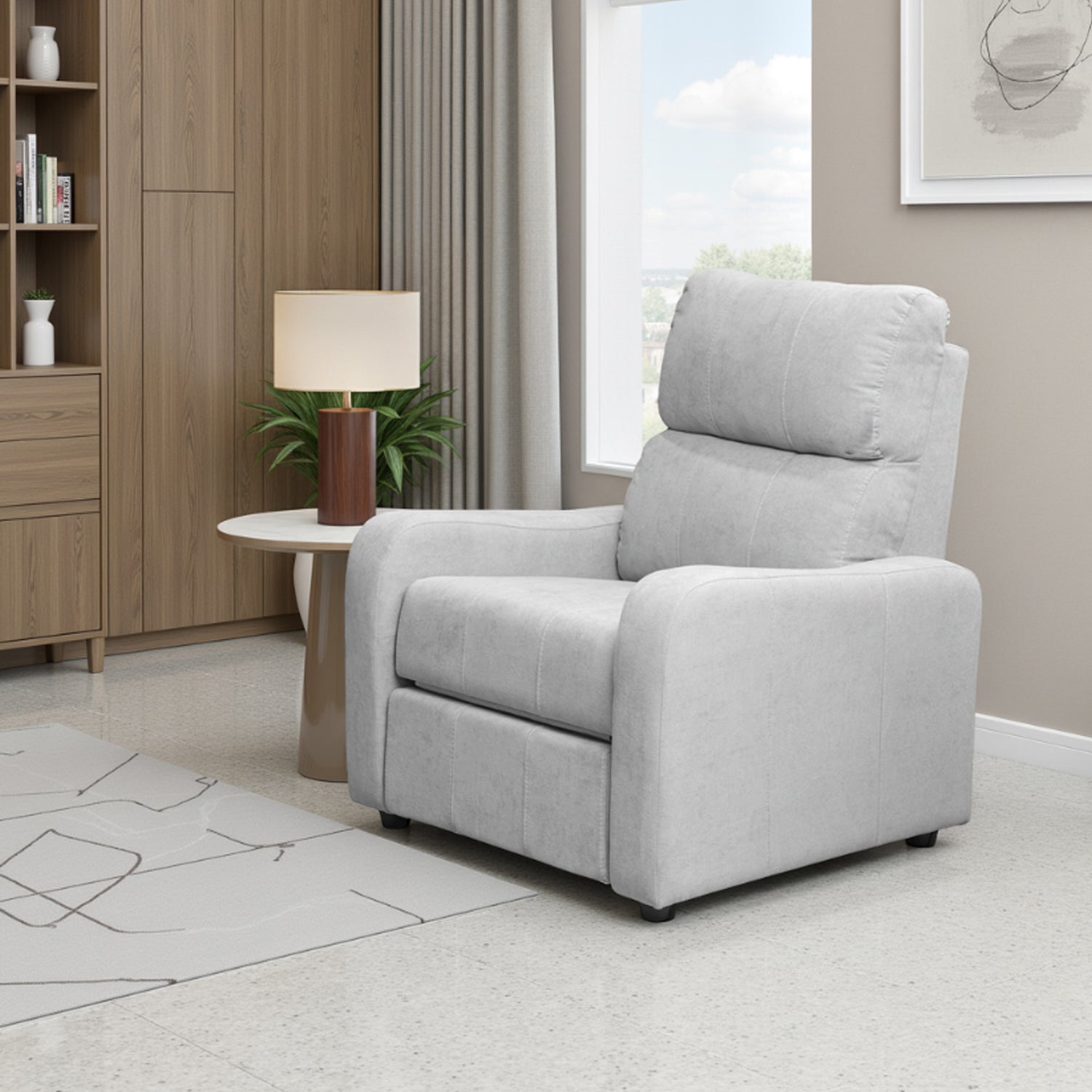 Combo Panel De Tv Pier 133X132X31 Off White + Silla Reclinable Daytona Kazan Plata