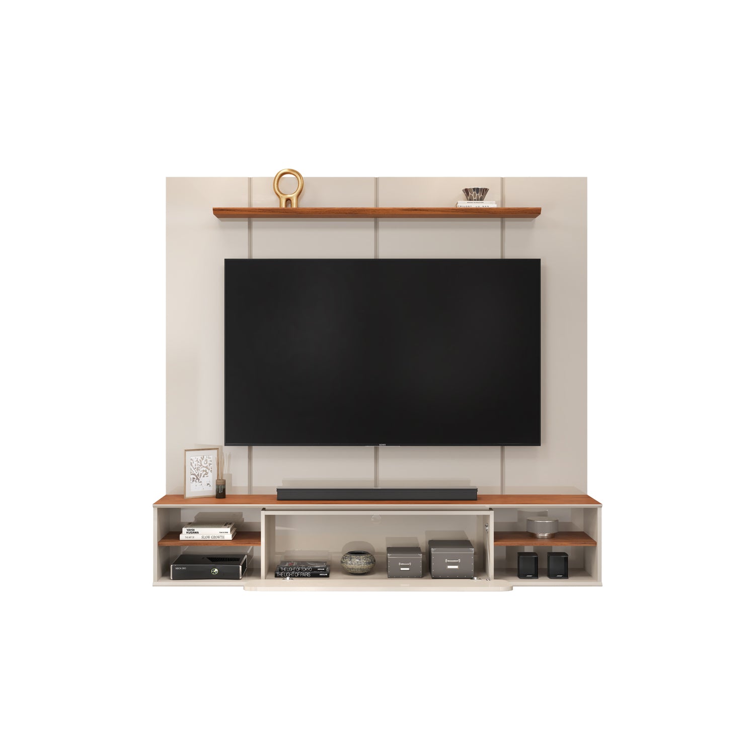 Combo Panel de Tv Alany 180X169X32 Off White, Natural + Sofacama Axxis Malaya Terra, Natural