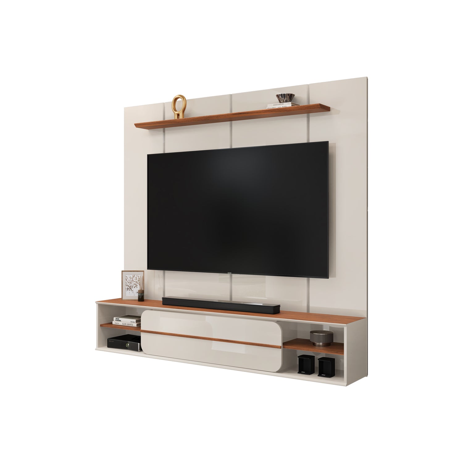 Combo Panel de Tv Alany 180X169X32 Off White, Natural + Sofacama Axxis Malaya Terra, Natural