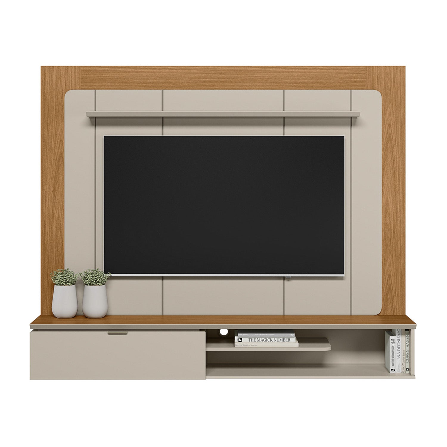 Combo Panel de Tv 182X150X34 Lugano Natural, Offwhite + Silla Reclinable Matti Eurolino Marfil