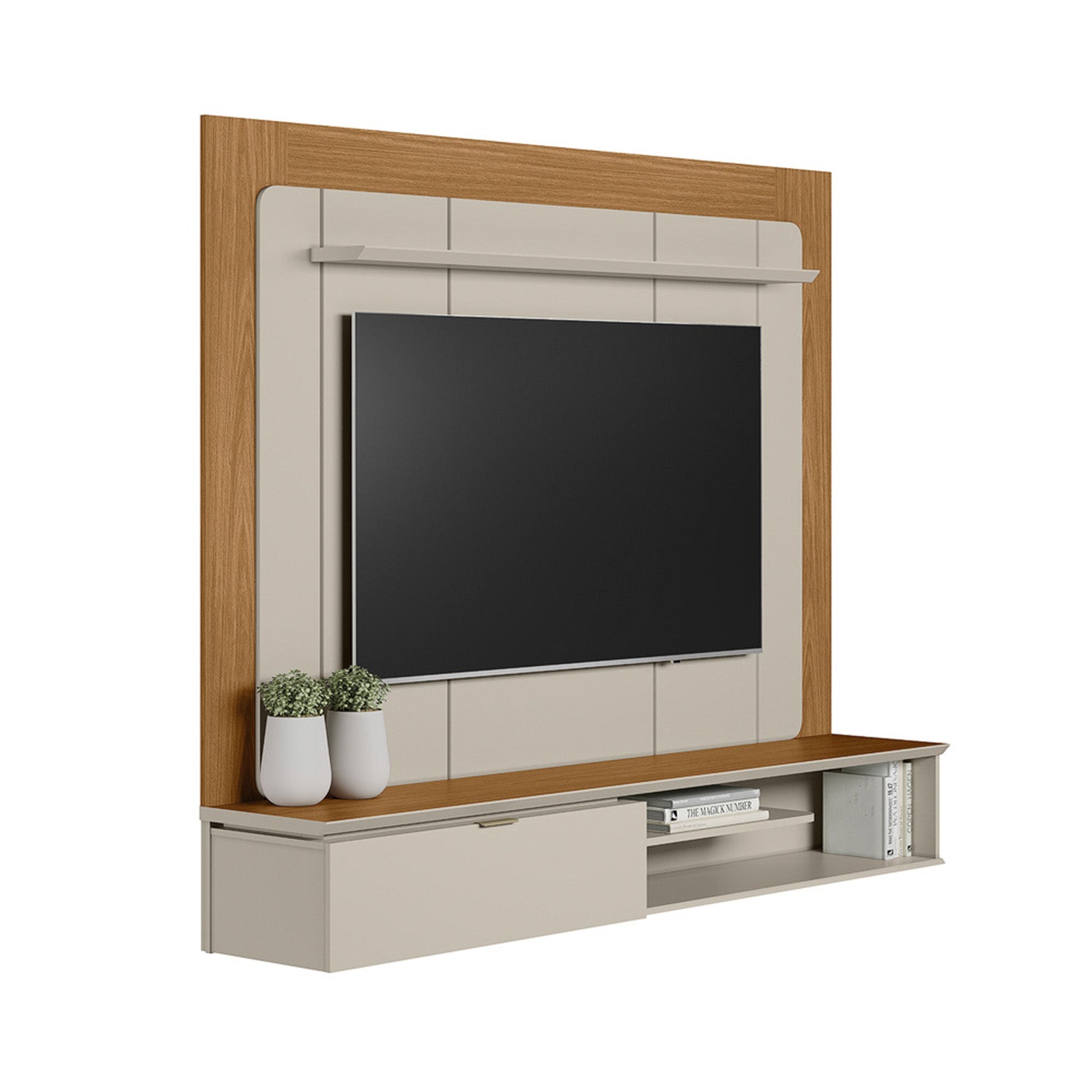 Combo Panel de Tv 182X150X34 Lugano Natural, Offwhite + Silla Reclinable Matti Eurolino Marfil