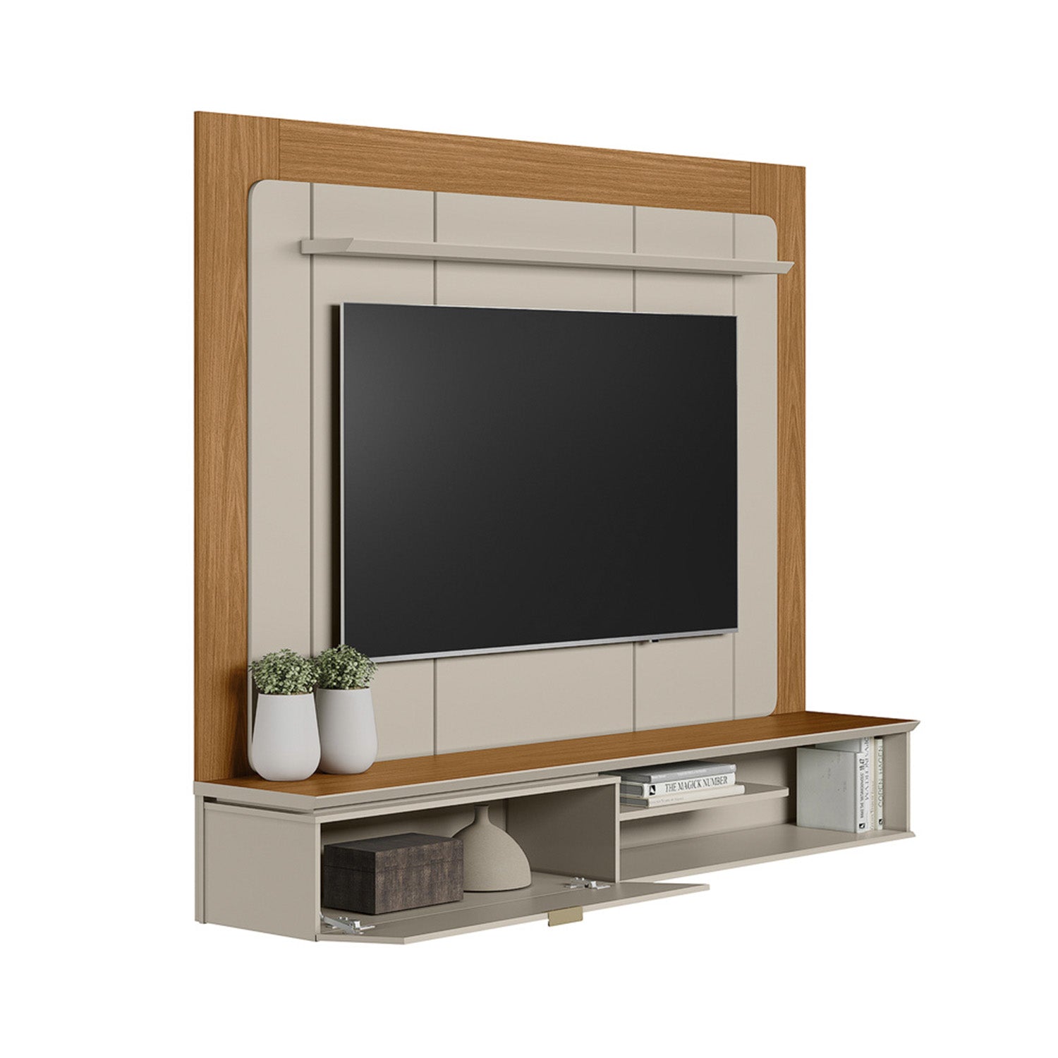 Combo Panel de Tv 182X150X34 Lugano Natural, Offwhite + Silla Reclinable Matti Eurolino Marfil