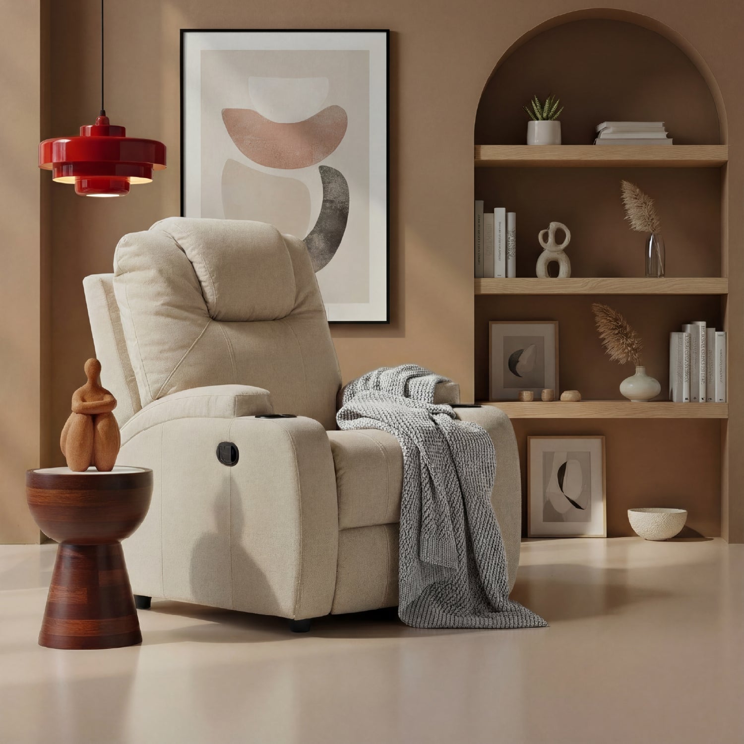 Combo Panel de Tv 182X150X34 Lugano Natural, Offwhite + Silla Reclinable Matti Eurolino Marfil