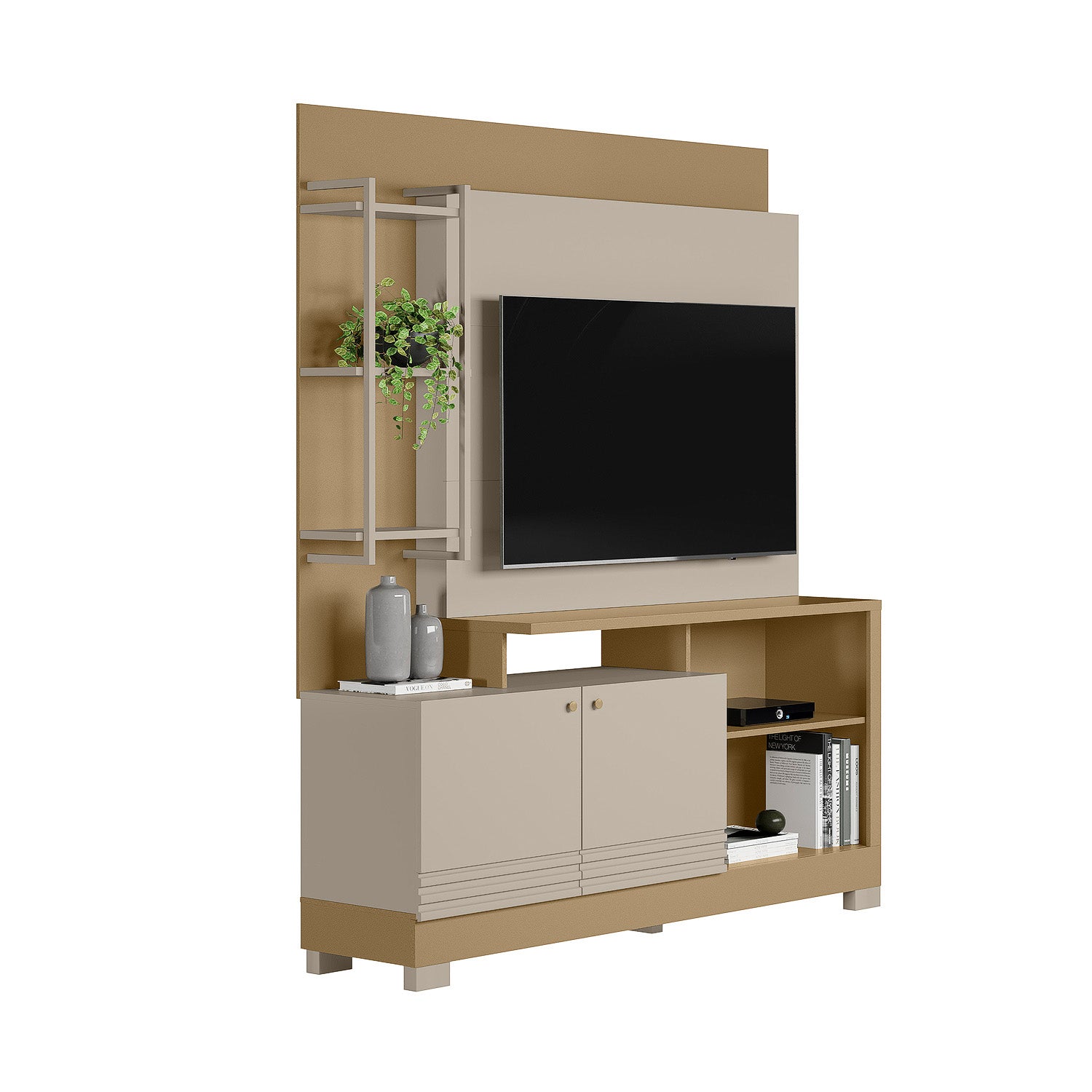 Combo Centro de Entretenimiento 160X187X39 Malaga Offwhite, Champaña + Silla Reclinable Minoti Atlas Marmol Mecedora, Giratoria
