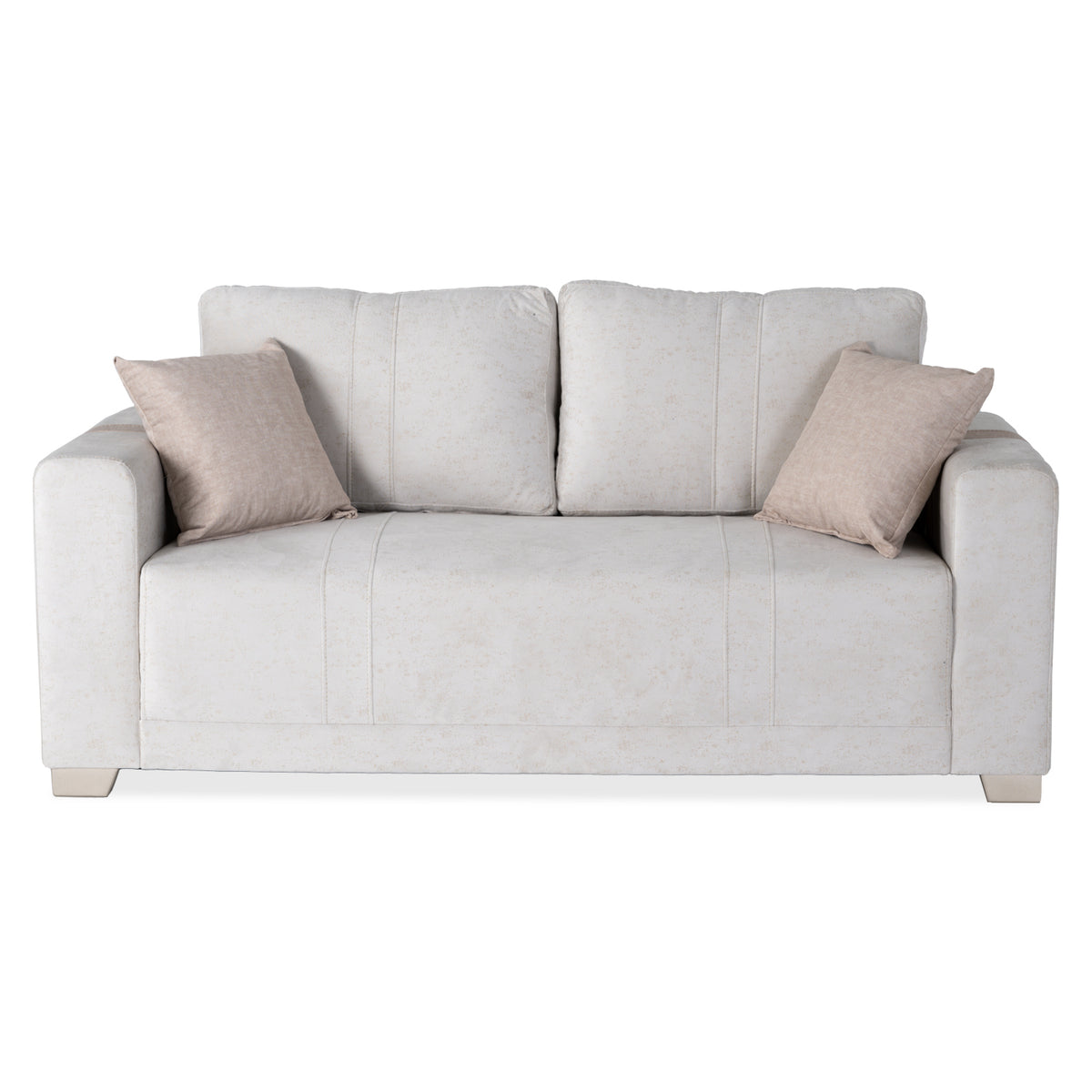 Combo Sofa 3 Puestos Mark Beige, Taupe y Champaña + Panel Tv Bruno 200X167X35.5 Off White, Marfil
