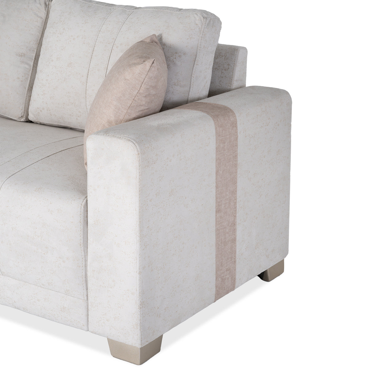 Combo Sofa 3 Puestos Mark Beige, Taupe y Champaña + Panel Tv Bruno 200X167X35.5 Off White, Marfil