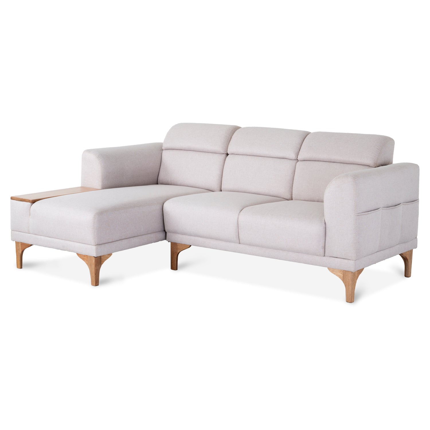 Combo Sala Rinconera Carla Almendra, Natural Izquierda + Comedor 4 Puestos Harrison Taupe, Natural