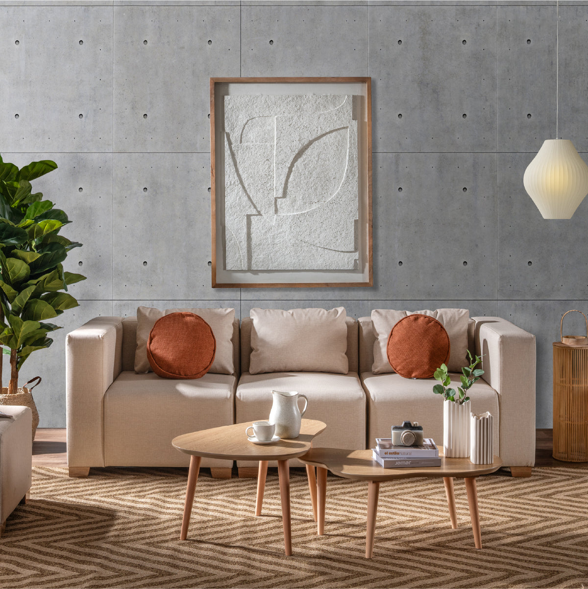 Combo Sala Funcional Fred Icono Taupe, Natural + Centro Entretenimiento Orly 136X190X39 Natural, Offwhite