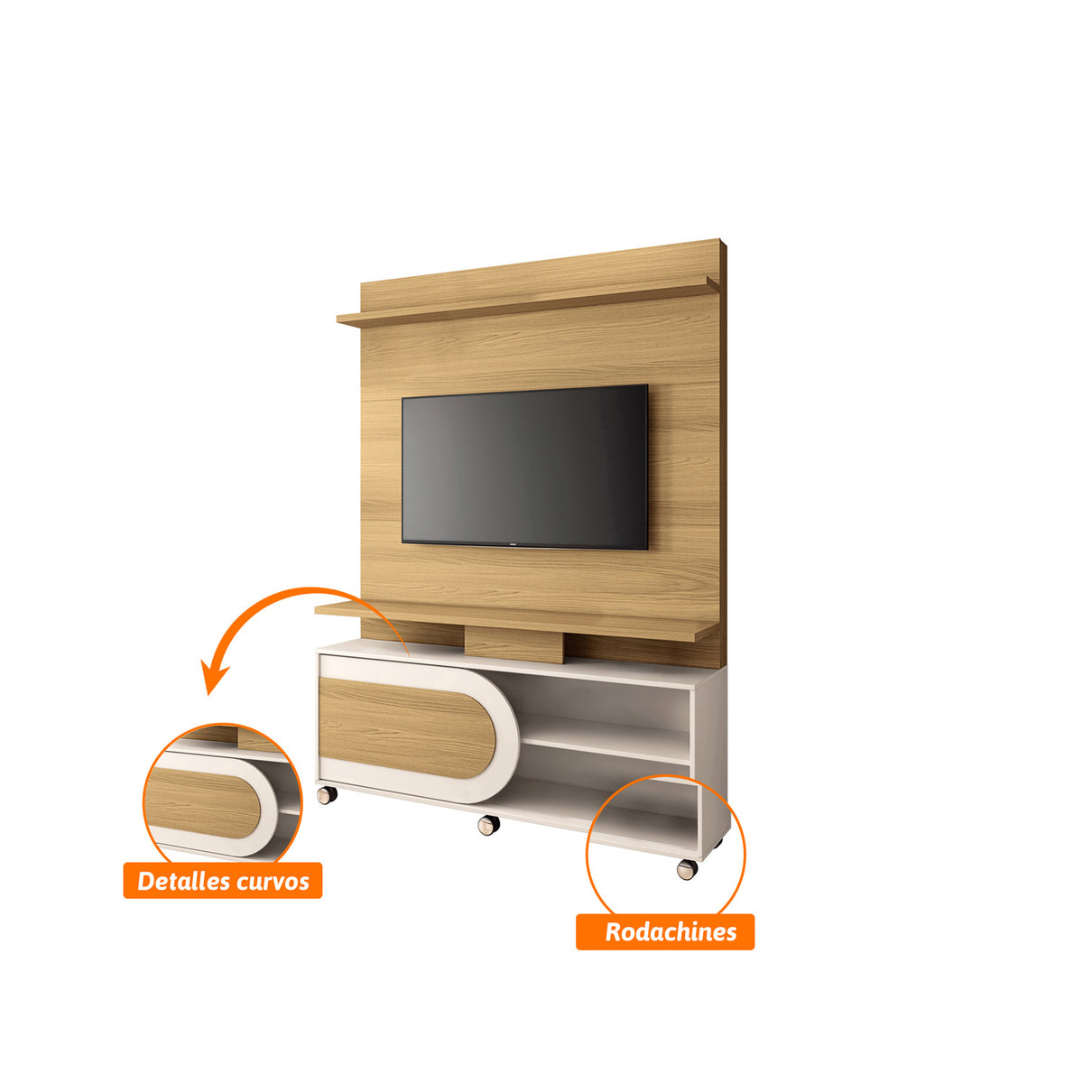Combo Sala Funcional Fred Icono Taupe, Natural + Centro Entretenimiento Orly 136X190X39 Natural, Offwhite