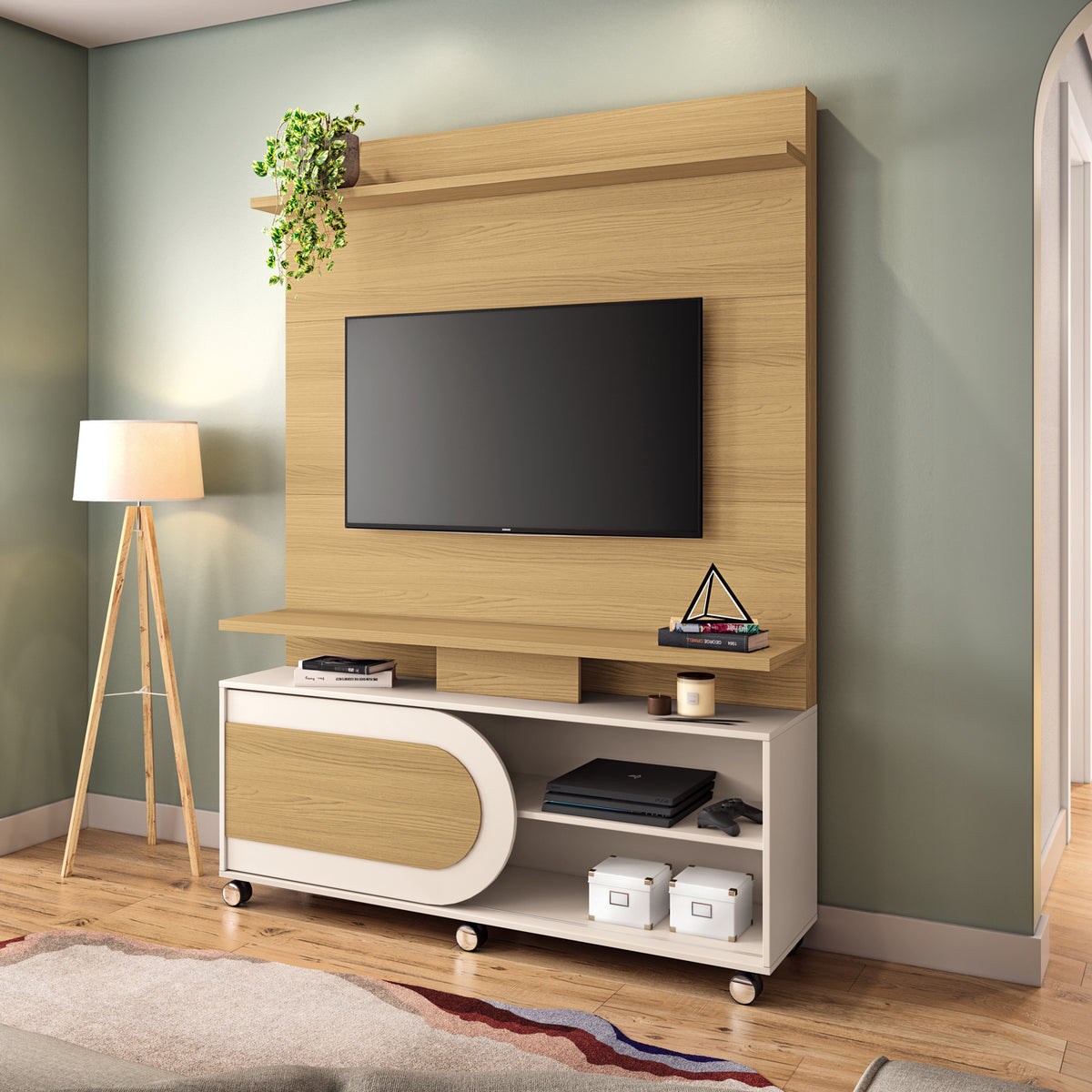 Combo Sala Funcional Fred Icono Taupe, Natural + Centro Entretenimiento Orly 136X190X39 Natural, Offwhite