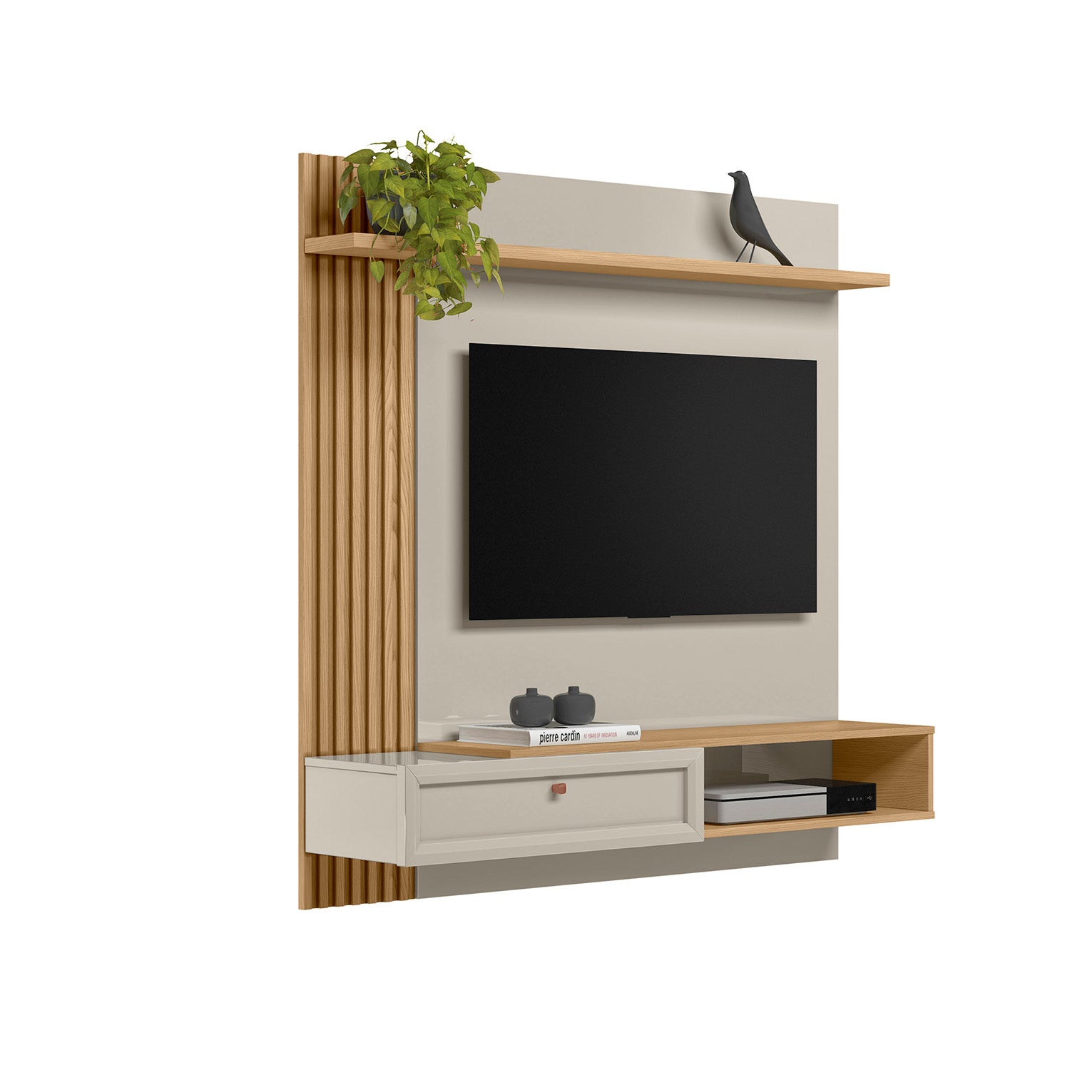 Combo Sofa Cama Bell Impetu Beige, Natural + Panel De Tv Pier 133X132 Offwhite, Natural