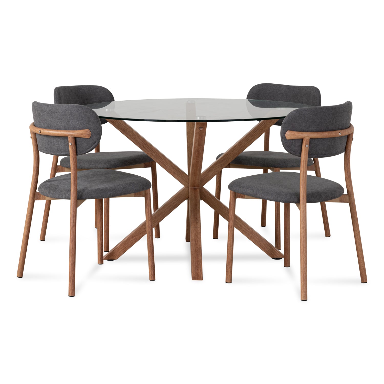 Combo Sala Funcional Andora Lino Kazan Plomo, Natural Bd + Comedor 4 Puestos Dousty Gris, Natural