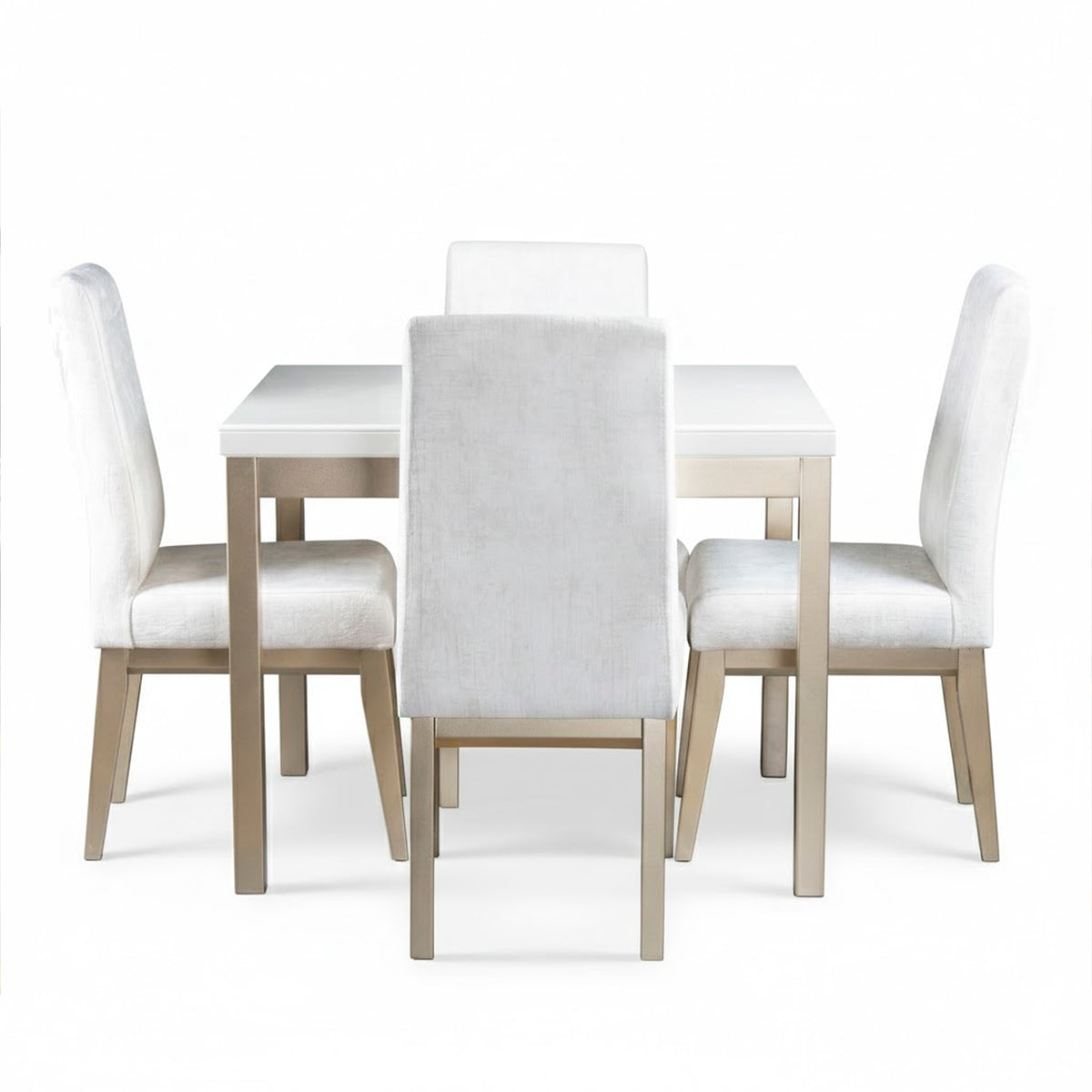 Combo Sala Rinconera Noah Estocolmo Blanco, Champaña + Comedor 4 Puestos Walcot Estocolmo Blanco, Champaña 4 Sillas