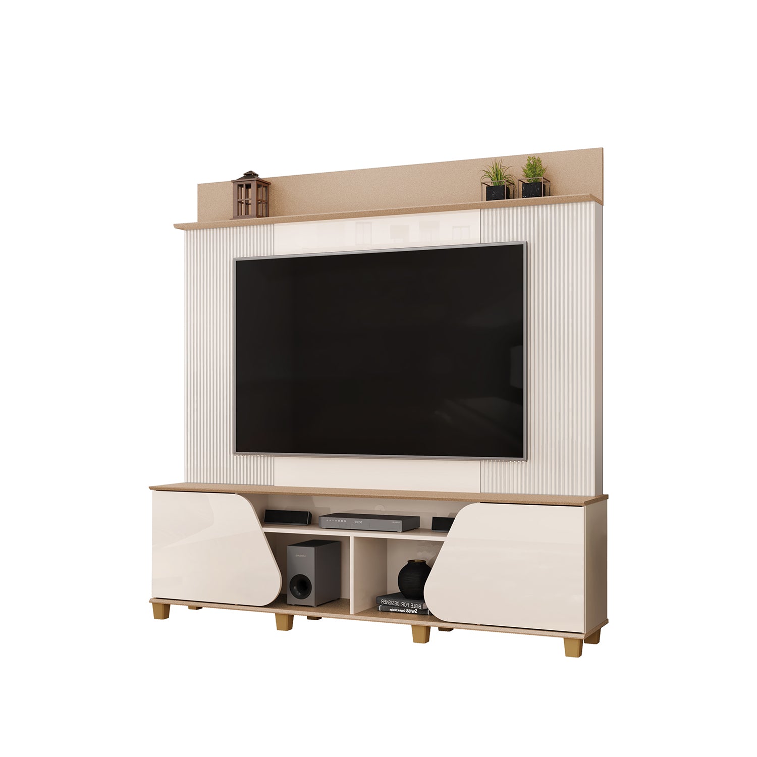 Combo Sala Cama Robi Blanco Puro Orientación Izquierda + Centro Entretenimiento Logan Offwhite, Champaña