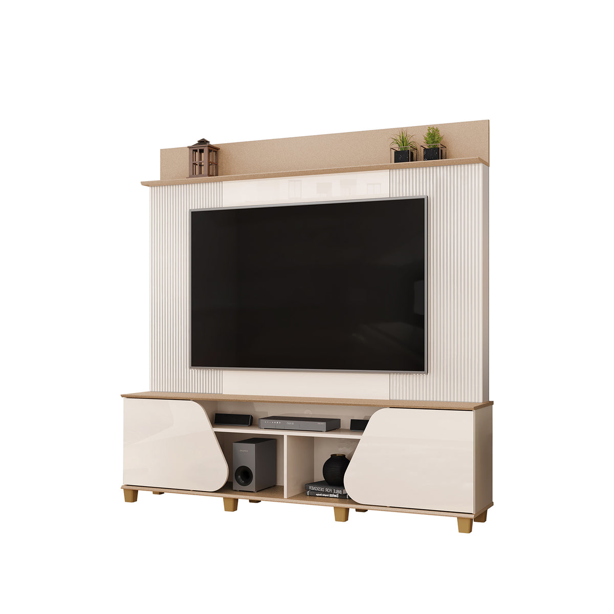 Combo Sala Cama Robi Blanco Puro Orientación Izquierda + Centro Entretenimiento Logan Offwhite, Champaña