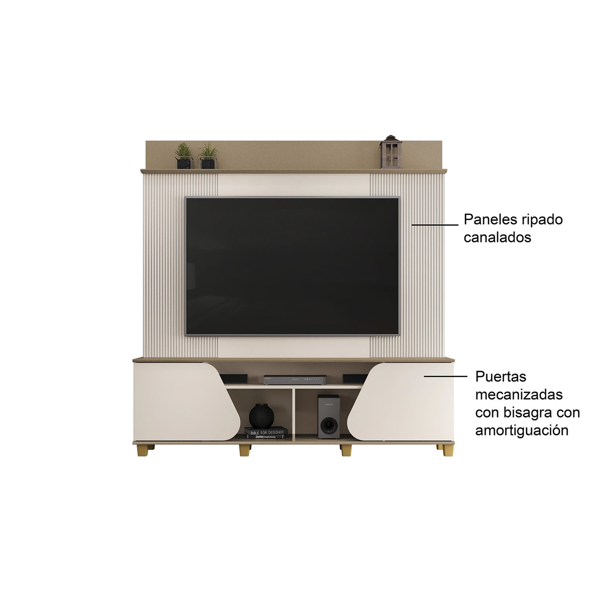 Combo Sala Cama Robi Blanco Puro Orientación Izquierda + Centro Entretenimiento Logan Offwhite, Champaña
