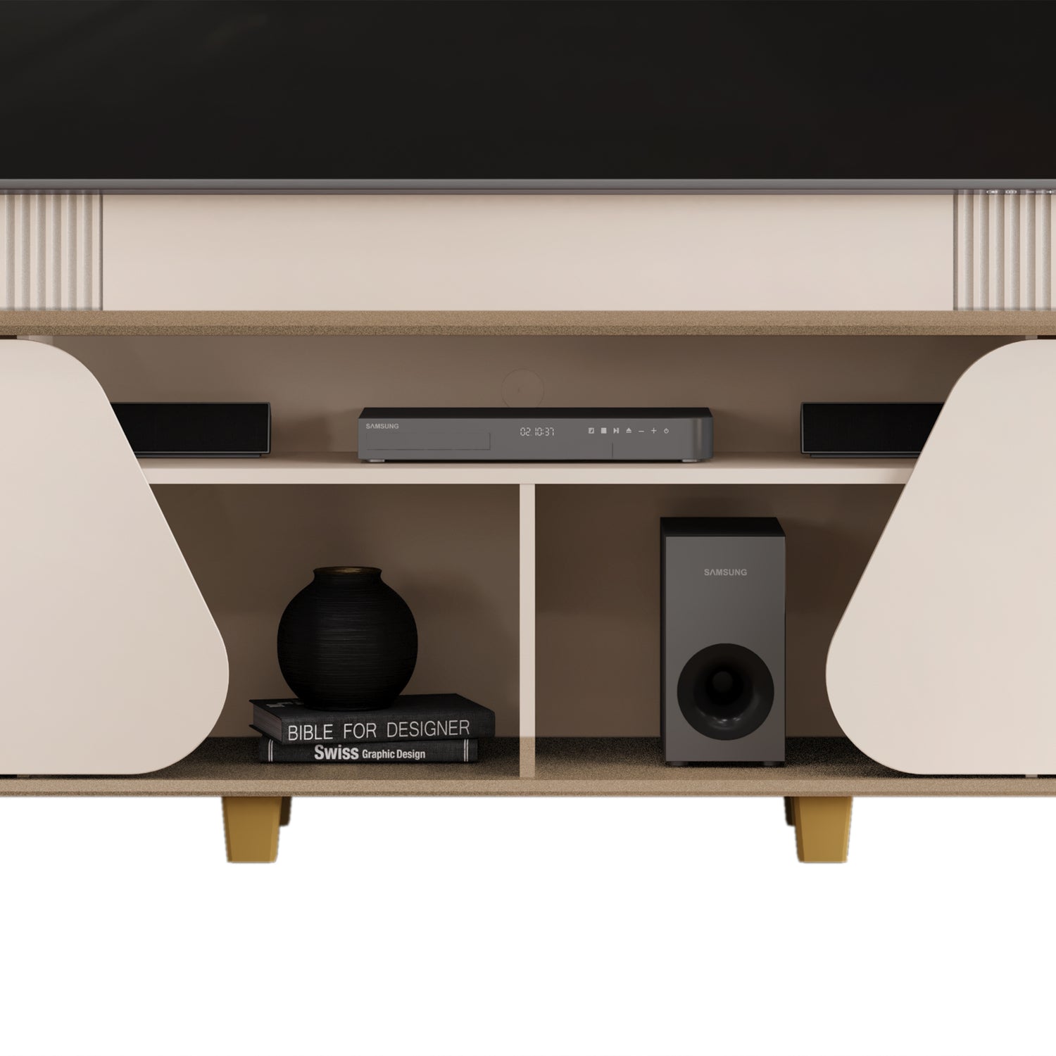 Combo Sala Cama Robi Blanco Puro Orientación Izquierda + Centro Entretenimiento Logan Offwhite, Champaña