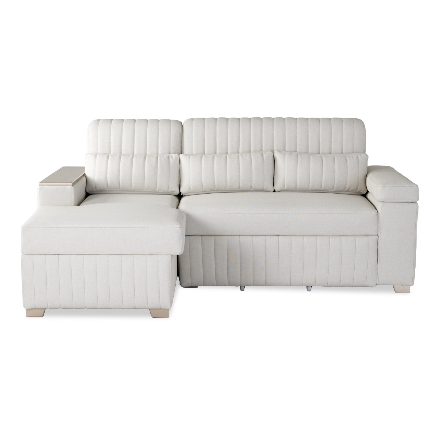 Combo Sala Cama Robi Blanco Puro Orientación Izquierda + Centro Entretenimiento Logan Offwhite, Champaña